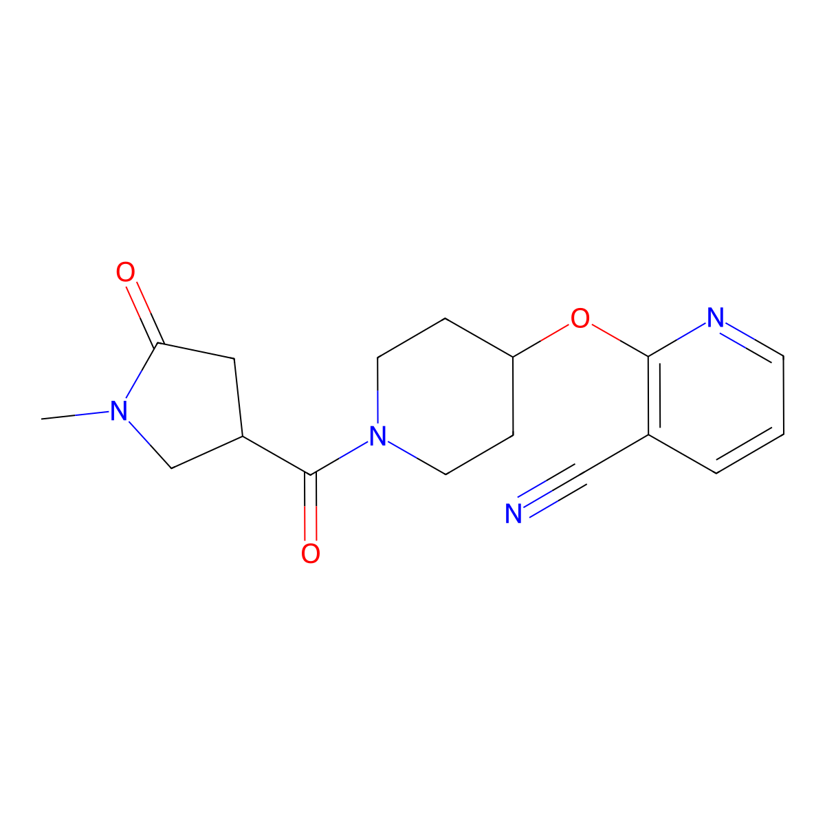 2-((1-(1-Methyl-5-oxopyrrolidine-3-carbonyl)piperidin-4-yl)oxy)nicotinonitrile molecular structure, CAS 1797270-34-8