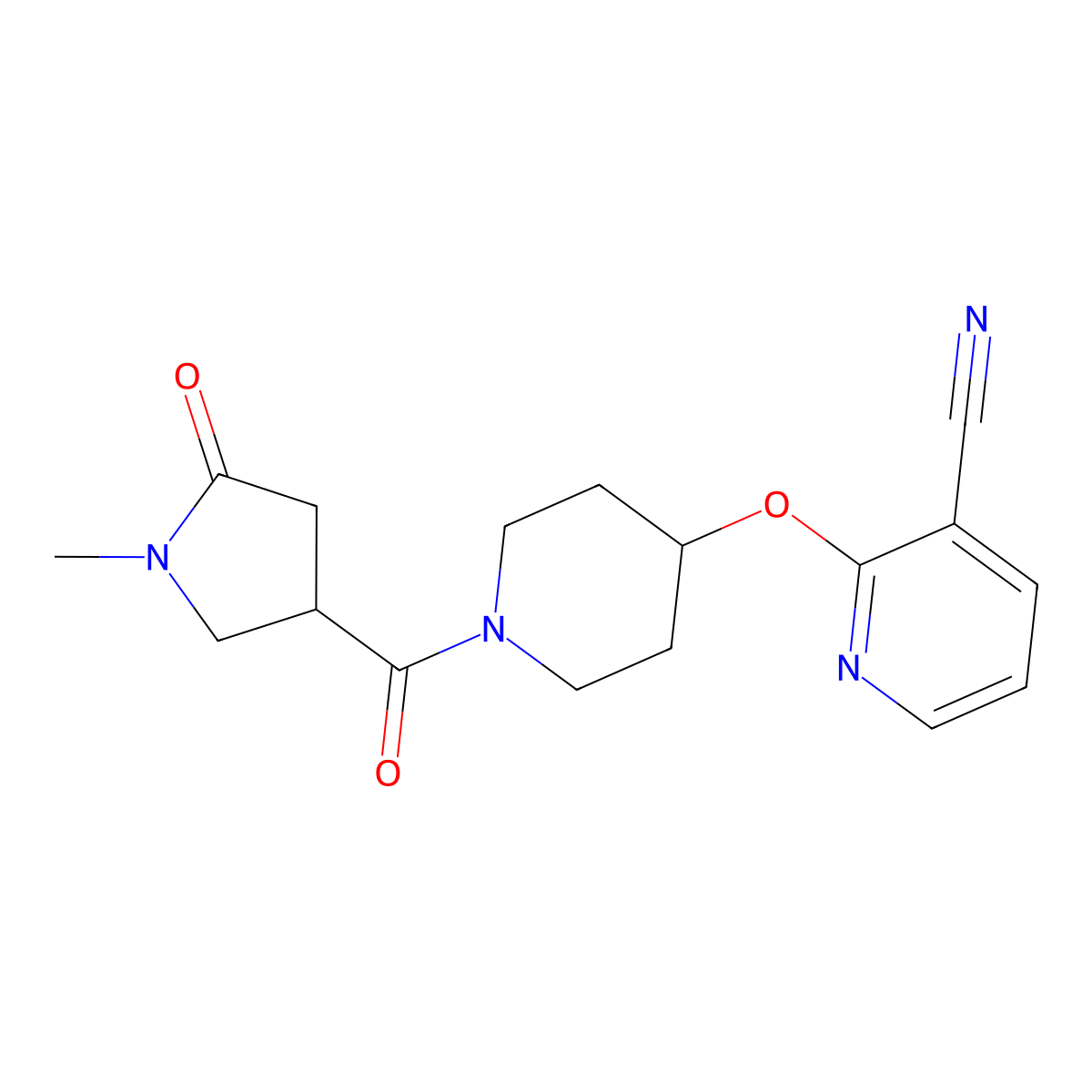 2-((1-(1-Methyl-5-oxopyrrolidine-3-carbonyl)piperidin-4-yl)oxy)nicotinonitrile molecular structure, CAS 1797270-34-8