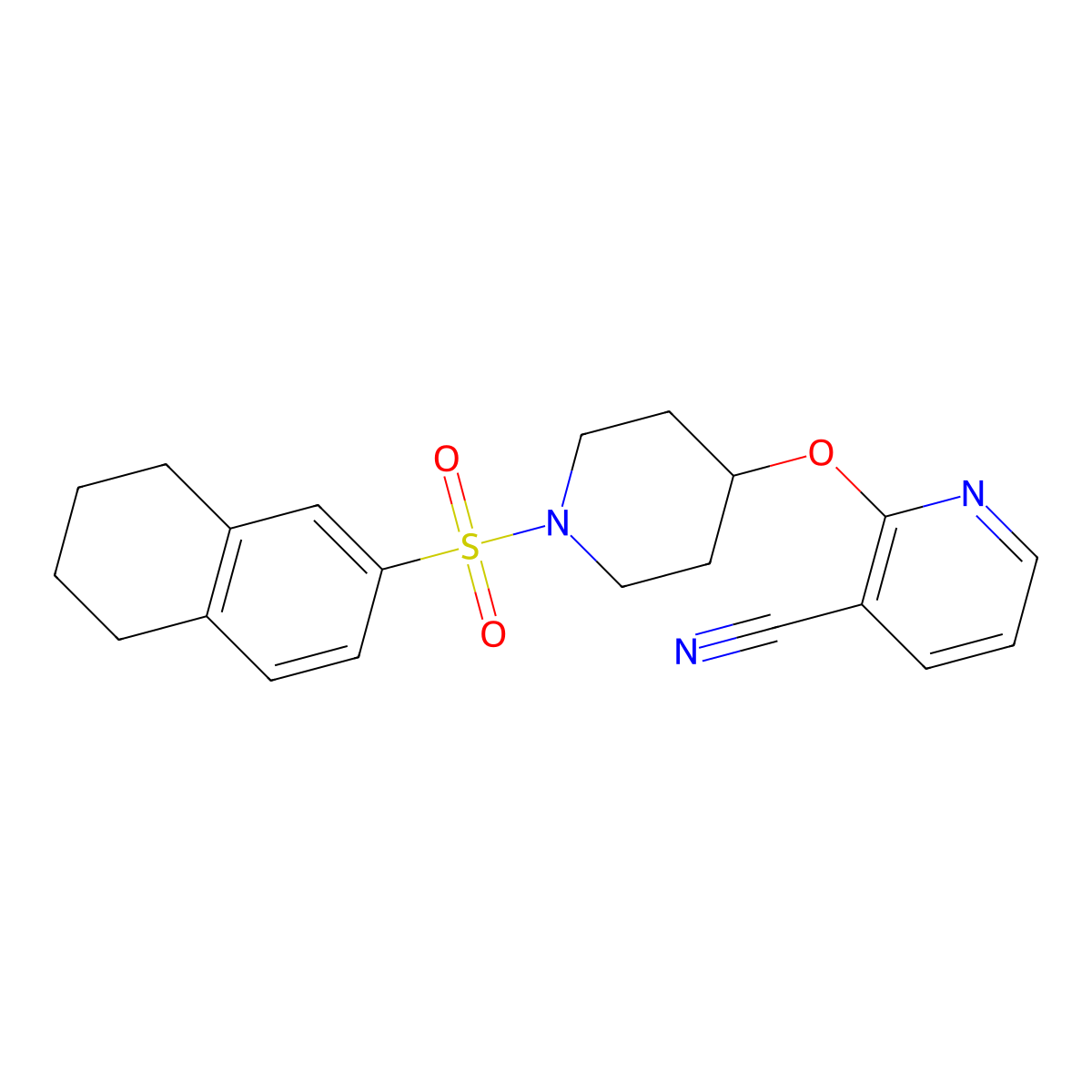 2-((1-((5,6,7,8-Tetrahydronaphthalen-2-yl)sulfonyl)piperidin-4-yl)oxy)nicotinonitrile molecular structure, CAS 1797270-38-2
