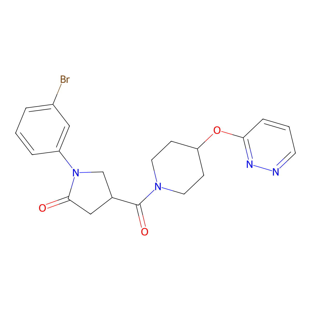 1-(3-Bromophenyl)-4-(4-(pyridazin-3-yloxy)piperidine-1-carbonyl)pyrrolidin-2-one molecular structure, CAS 1797270-47-3