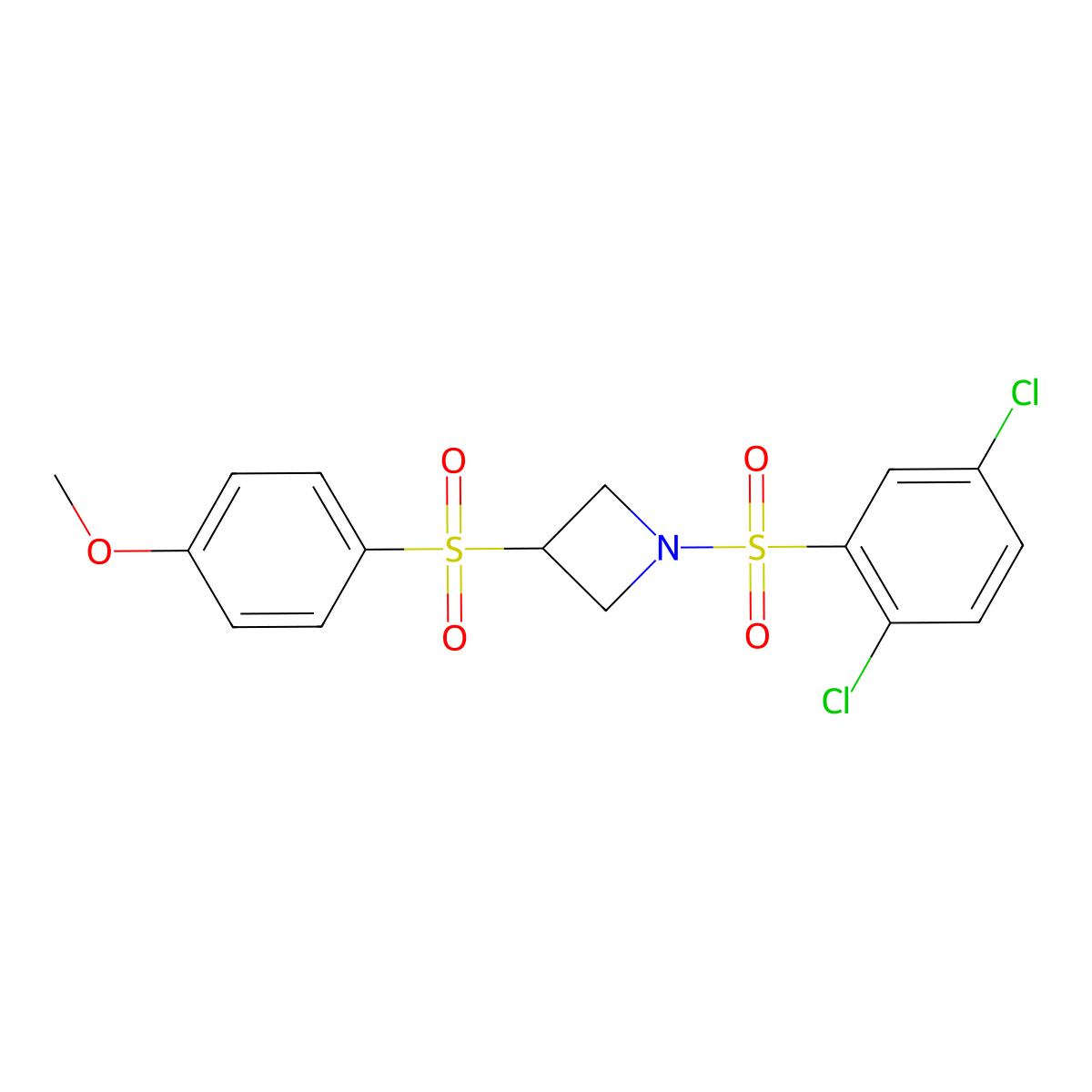 1-((2,5-Dichlorophenyl)sulfonyl)-3-((4-methoxyphenyl)sulfonyl)azetidine molecular structure, CAS 1797276-18-6