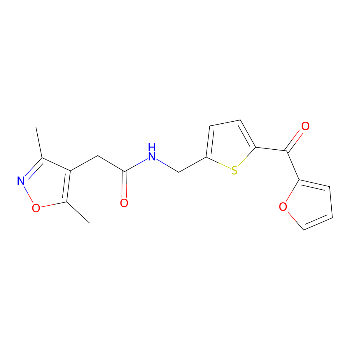 2-(3,5-dimethylisoxazol-4-yl)-N-((5-(furan-2-carbonyl)thiophen-2-yl)methyl)acetamide molecular structure, CAS 1797276-70-0