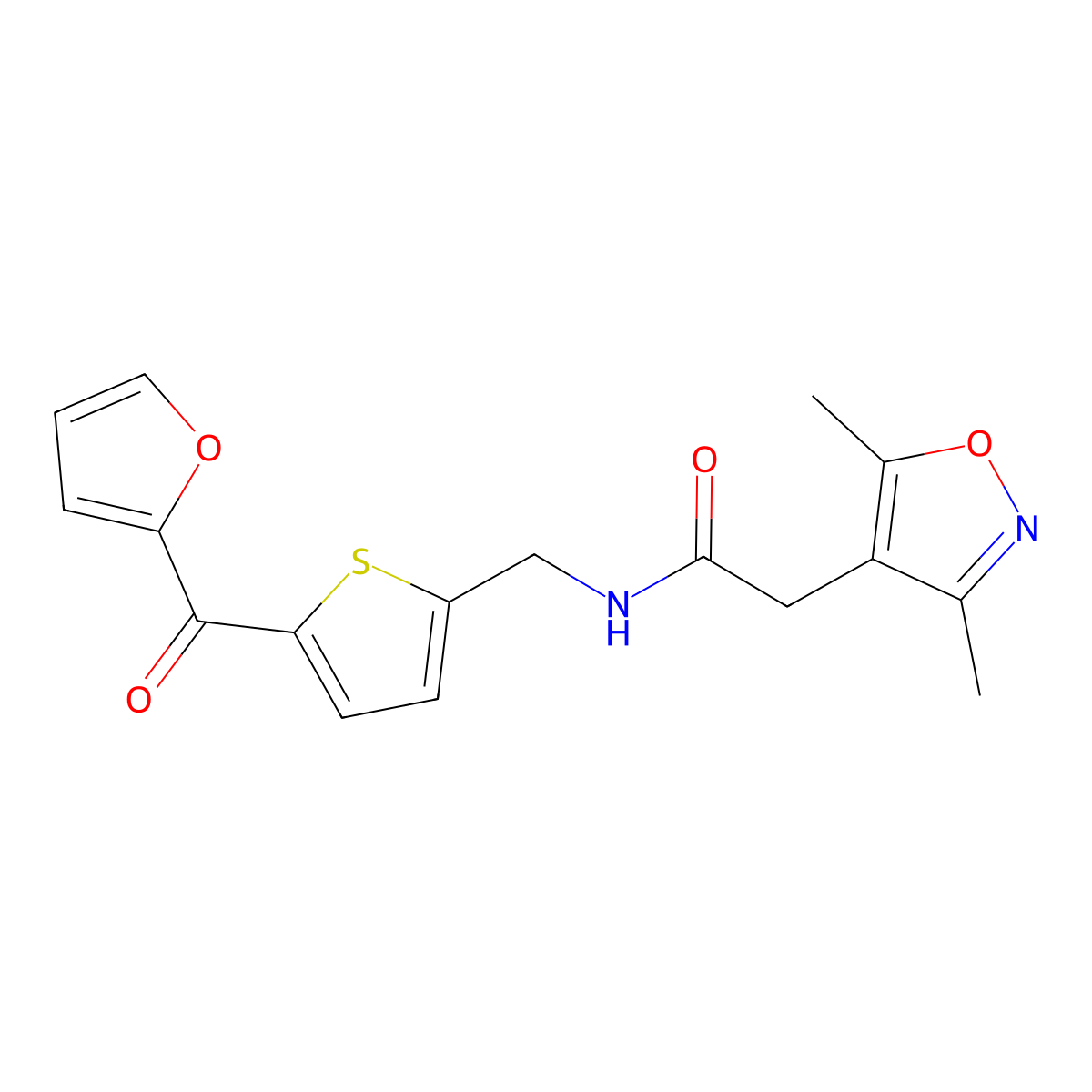 2-(3,5-dimethylisoxazol-4-yl)-N-((5-(furan-2-carbonyl)thiophen-2-yl)methyl)acetamide molecular structure, CAS 1797276-70-0