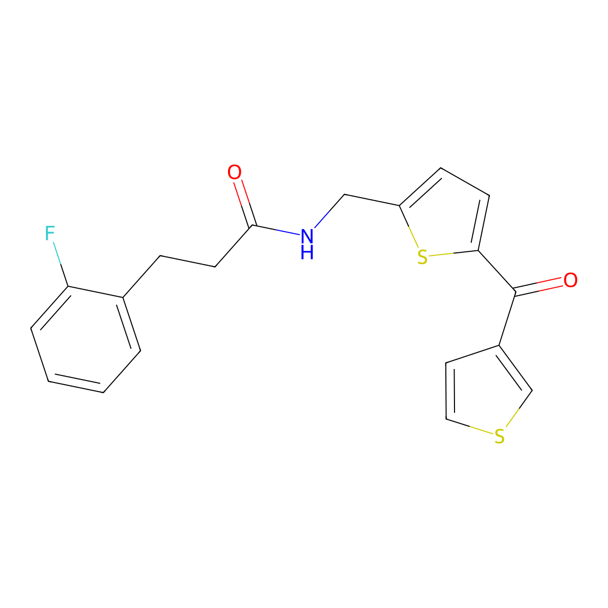 3-(2-fluorophenyl)-N-((5-(thiophene-3-carbonyl)thiophen-2-yl)methyl)propanamide molecular structure, CAS 1797276-81-3