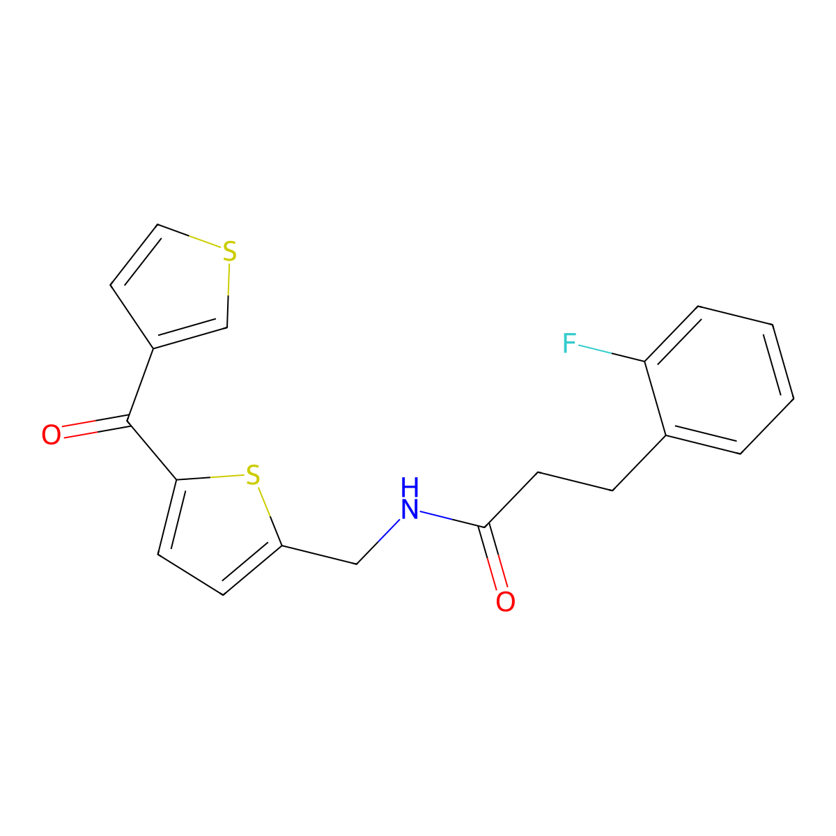 3-(2-fluorophenyl)-N-((5-(thiophene-3-carbonyl)thiophen-2-yl)methyl)propanamide molecular structure, CAS 1797276-81-3