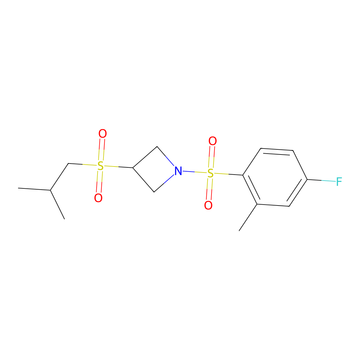 1-((4-Fluoro-2-methylphenyl)sulfonyl)-3-(isobutylsulfonyl)azetidine molecular structure, CAS 1797277-32-7