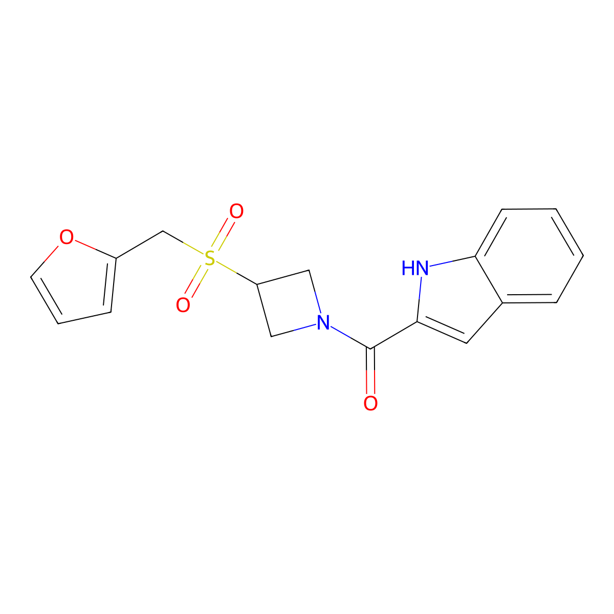 (3-((furan-2-ylmethyl)sulfonyl)azetidin-1-yl)(1H-indol-2-yl)methanone molecular structure, CAS 1797277-45-2