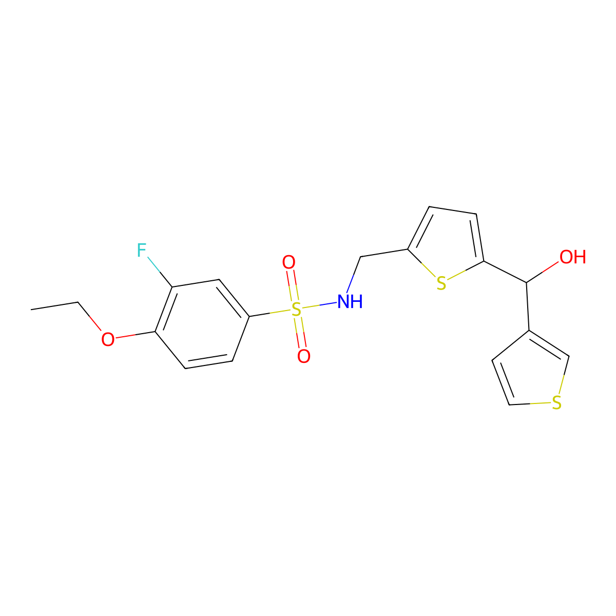 4-ethoxy-3-fluoro-N-((5-(hydroxy(thiophen-3-yl)methyl)thiophen-2-yl)methyl)benzenesulfonamide molecular structure, CAS 1797277-75-8