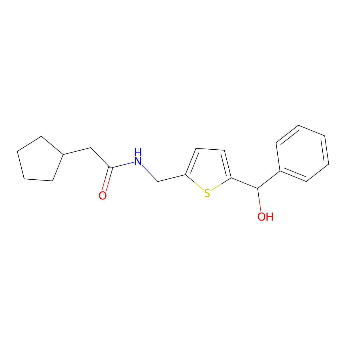 2-cyclopentyl-N-({5-[hydroxy(phenyl)methyl]thiophen-2-yl}methyl)acetamide molecular structure, CAS 1797277-86-1