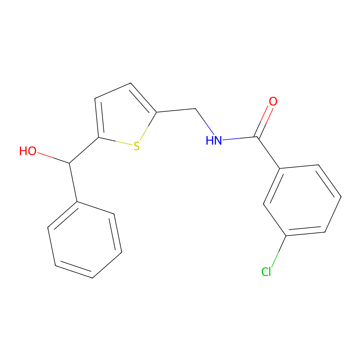 3-chloro-N-((5-(hydroxy(phenyl)methyl)thiophen-2-yl)methyl)benzamide molecular structure, CAS 1797277-95-2