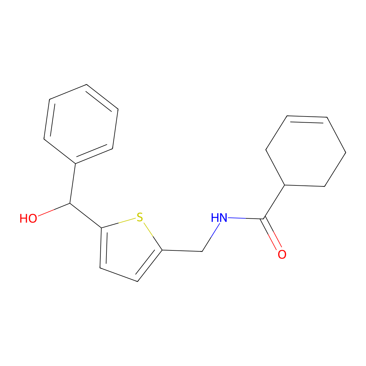 N-((5-(hydroxy(phenyl)methyl)thiophen-2-yl)methyl)cyclohex-3-enecarboxamide molecular structure, CAS 1797278-01-3