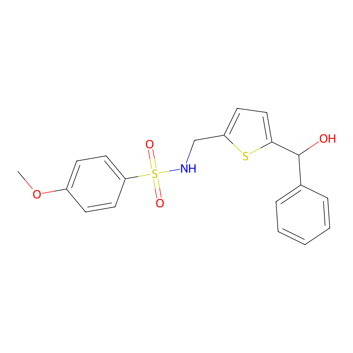 N-((5-(hydroxy(phenyl)methyl)thiophen-2-yl)methyl)-4-methoxybenzenesulfonamide molecular structure, CAS 1797278-07-9