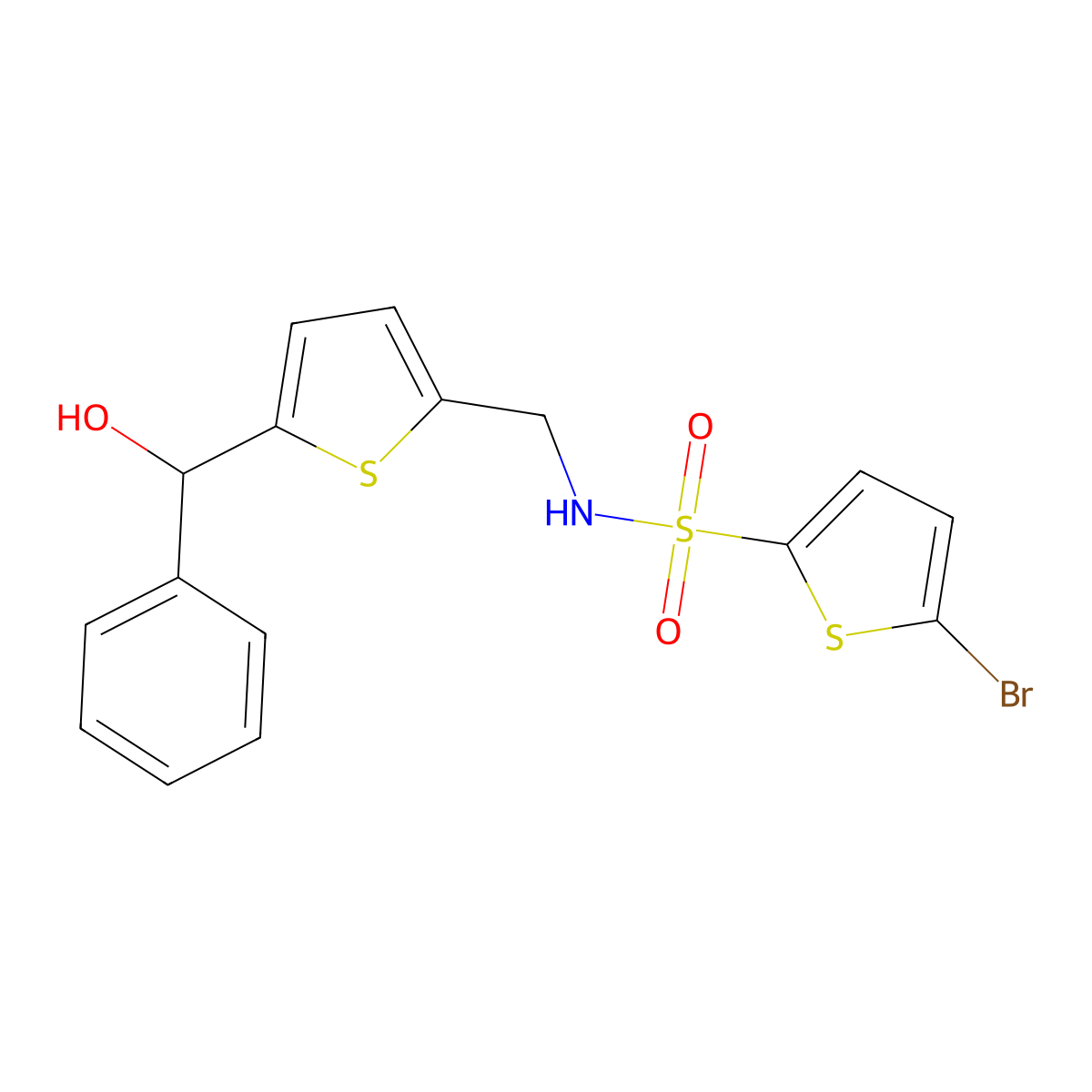 5-bromo-N-({5-[hydroxy(phenyl)methyl]thiophen-2-yl}methyl)thiophene-2-sulfonamide molecular structure, CAS 1797278-15-9