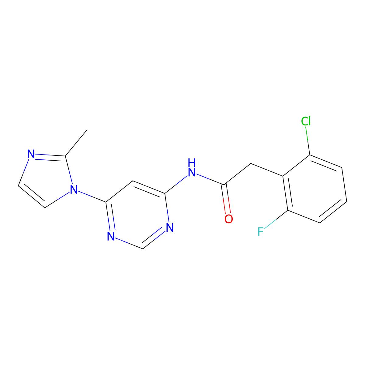 2-(2-chloro-6-fluorophenyl)-N-(6-(2-methyl-1H-imidazol-1-yl)pyrimidin-4-yl)acetamide molecular structure, CAS 1797278-27-3