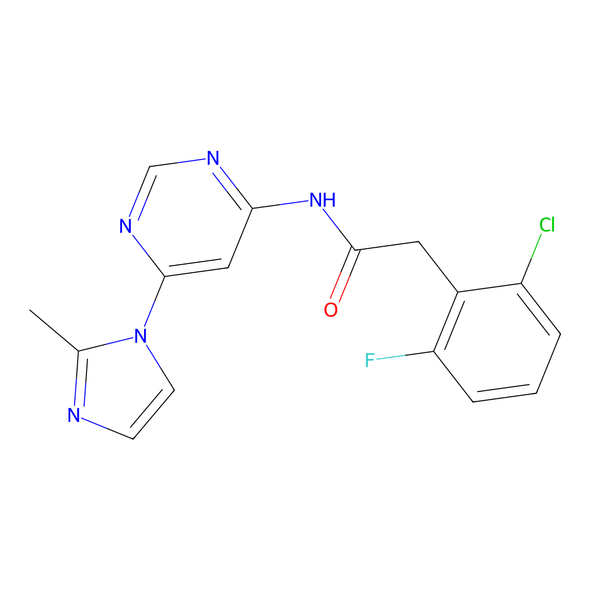 2-(2-chloro-6-fluorophenyl)-N-(6-(2-methyl-1H-imidazol-1-yl)pyrimidin-4-yl)acetamide molecular structure, CAS 1797278-27-3