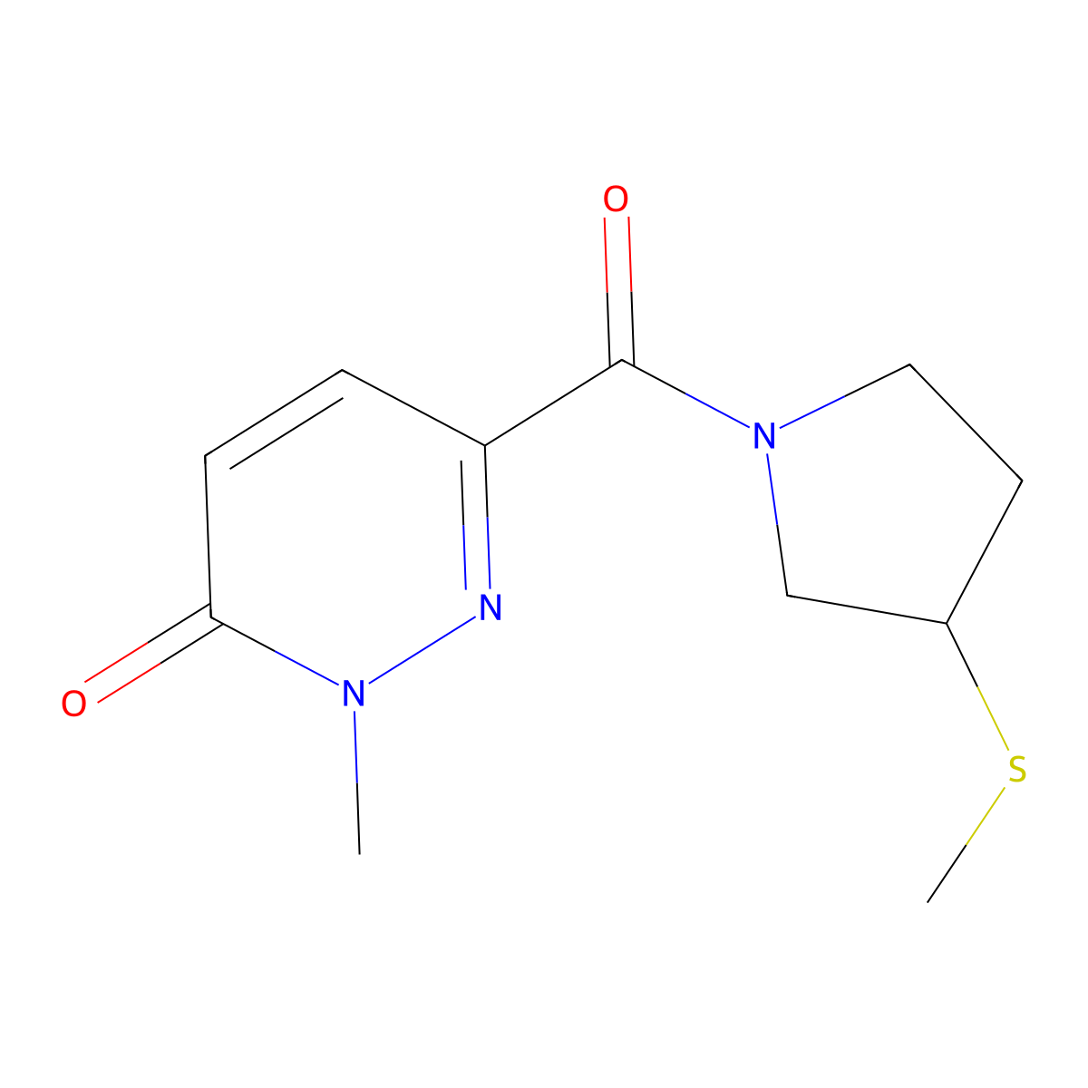 2-methyl-6-(3-(methylthio)pyrrolidine-1-carbonyl)pyridazin-3(2H)-one molecular structure, CAS 1797278-46-6