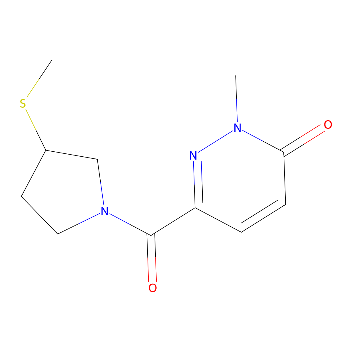 2-methyl-6-(3-(methylthio)pyrrolidine-1-carbonyl)pyridazin-3(2H)-one molecular structure, CAS 1797278-46-6