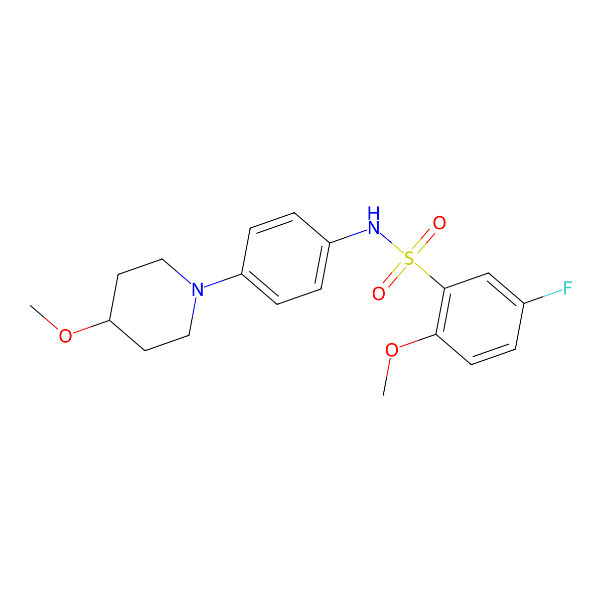 5-fluoro-2-methoxy-N-(4-(4-methoxypiperidin-1-yl)phenyl)benzenesulfonamide molecular structure, CAS 1797278-65-9