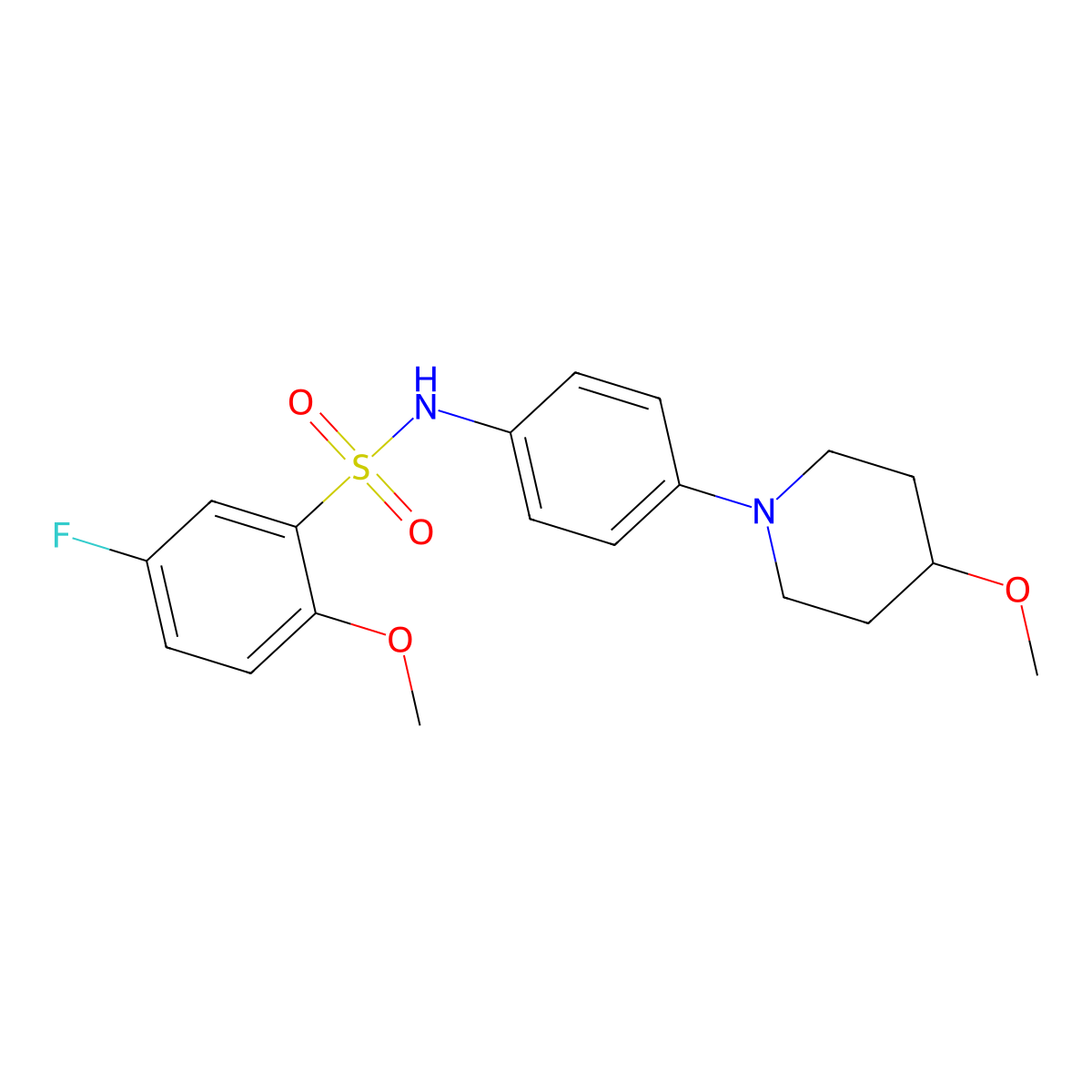 5-fluoro-2-methoxy-N-(4-(4-methoxypiperidin-1-yl)phenyl)benzenesulfonamide molecular structure, CAS 1797278-65-9