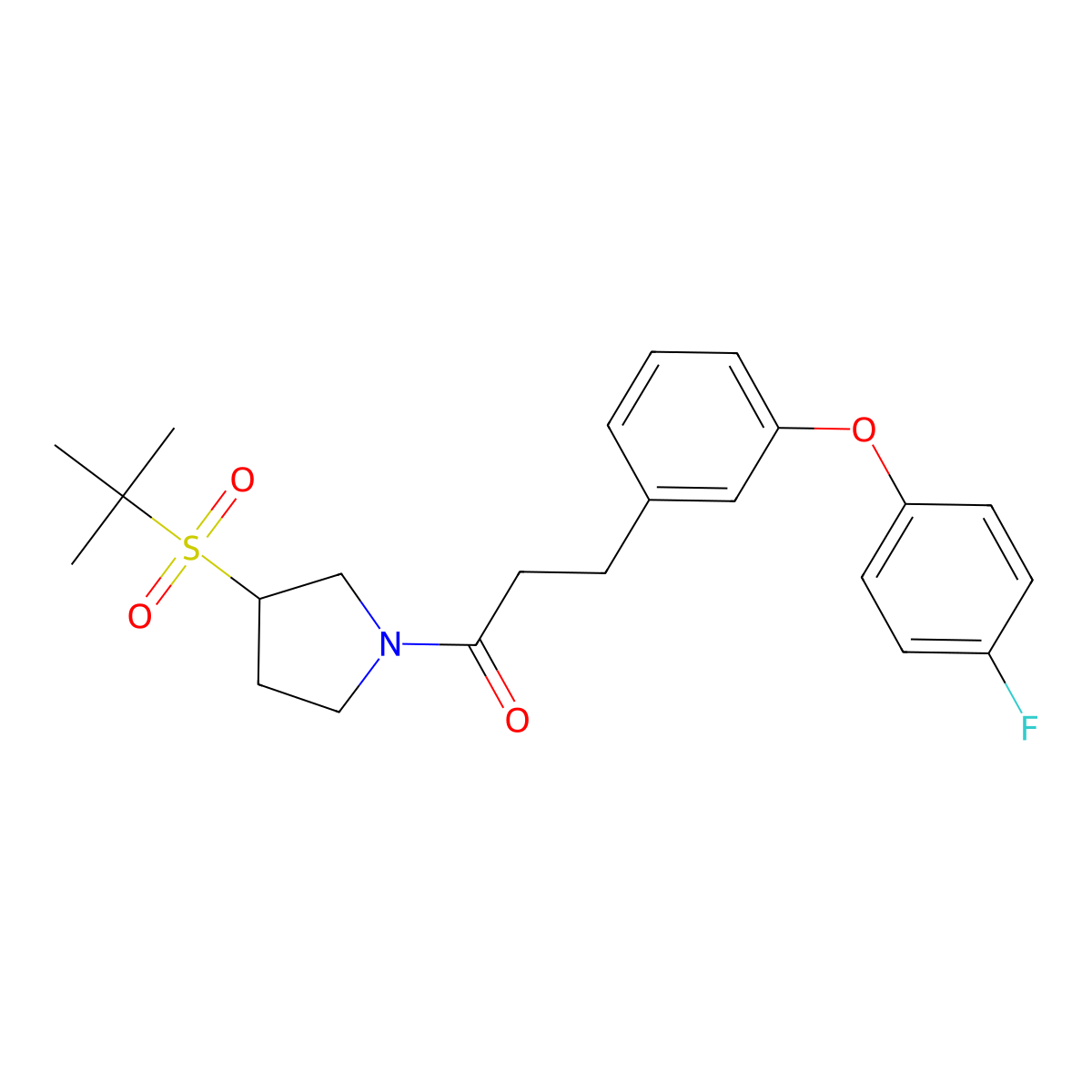 1-(3-(Tert-butylsulfonyl)pyrrolidin-1-yl)-3-(3-(4-fluorophenoxy)phenyl)propan-1-one molecular structure, CAS 1797278-80-8