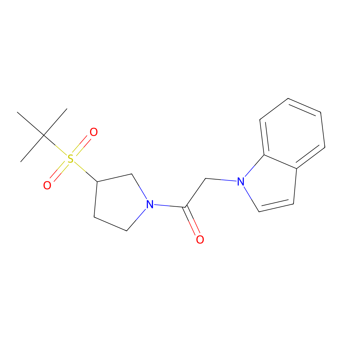 1-(3-(tert-butylsulfonyl)pyrrolidin-1-yl)-2-(1H-indol-1-yl)ethanone molecular structure, CAS 1797278-97-7