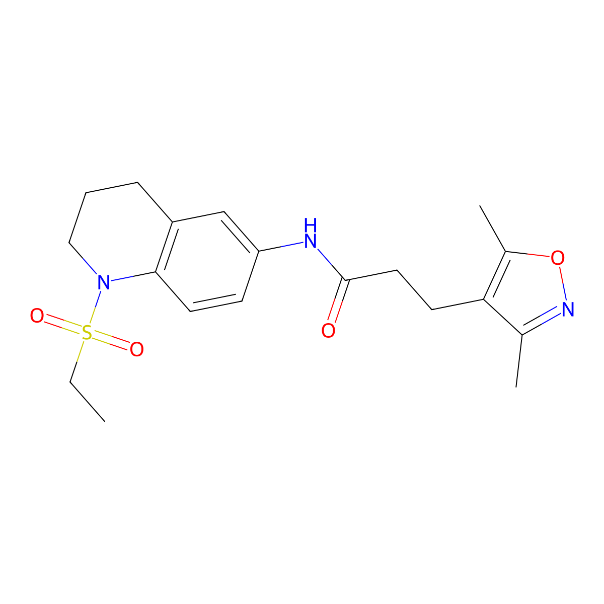 3-(3,5-dimethylisoxazol-4-yl)-N-(1-(ethylsulfonyl)-1,2,3,4-tetrahydroquinolin-6-yl)propanamide molecular structure, CAS 1797279-12-9