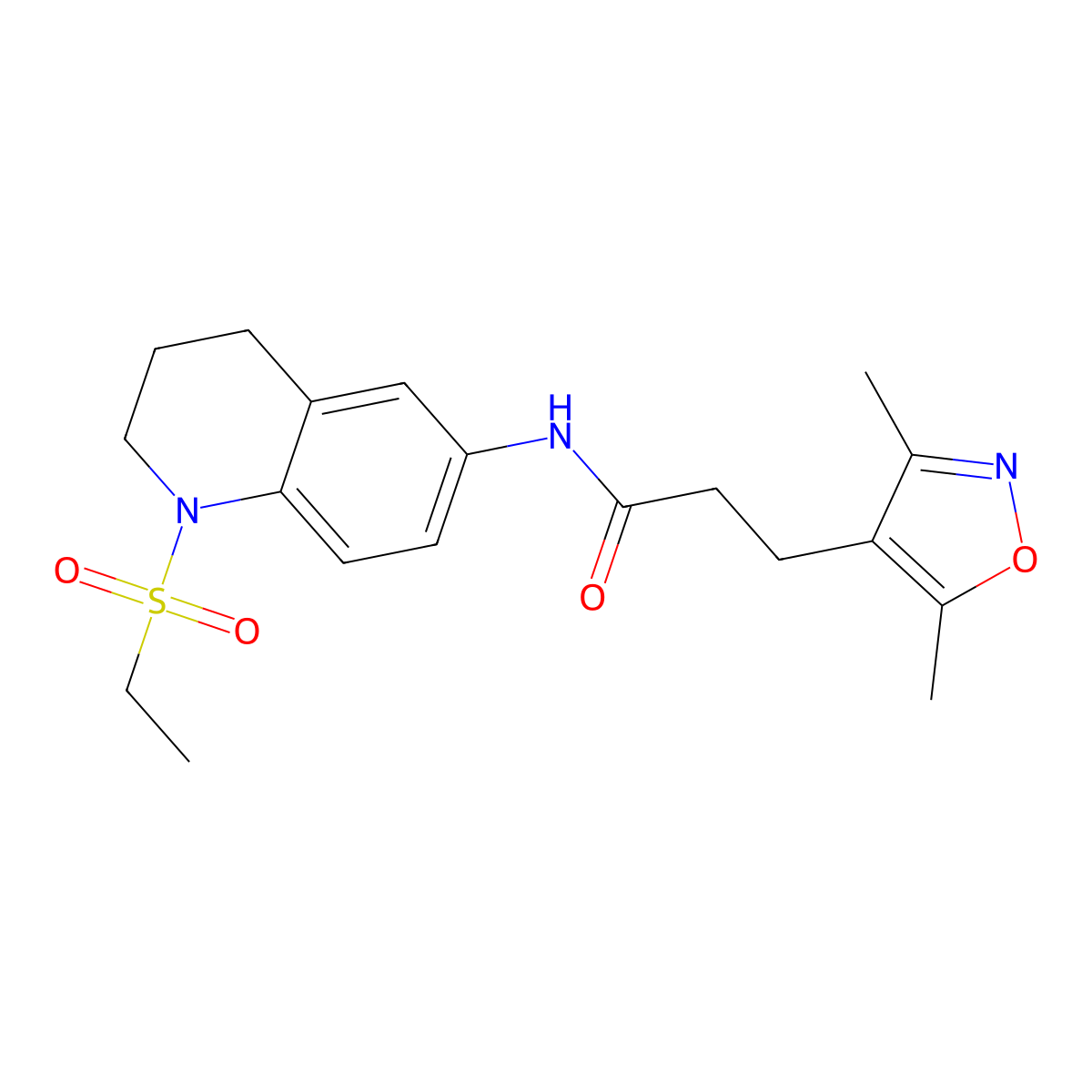 3-(3,5-dimethylisoxazol-4-yl)-N-(1-(ethylsulfonyl)-1,2,3,4-tetrahydroquinolin-6-yl)propanamide molecular structure, CAS 1797279-12-9