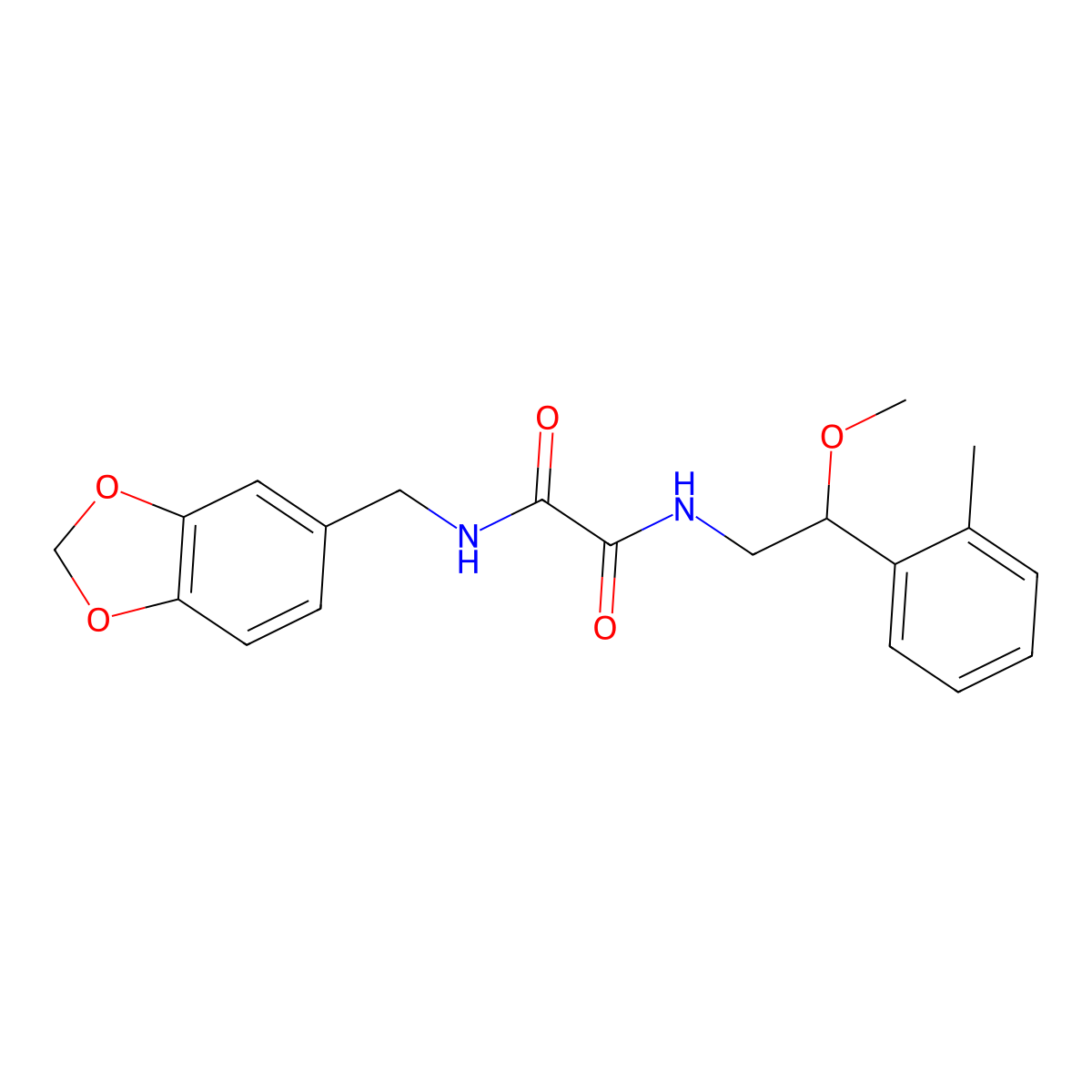 N1-(benzo[d][1,3]dioxol-5-ylmethyl)-N2-(2-methoxy-2-(o-tolyl)ethyl)oxalamide molecular structure, CAS 1797281-36-7