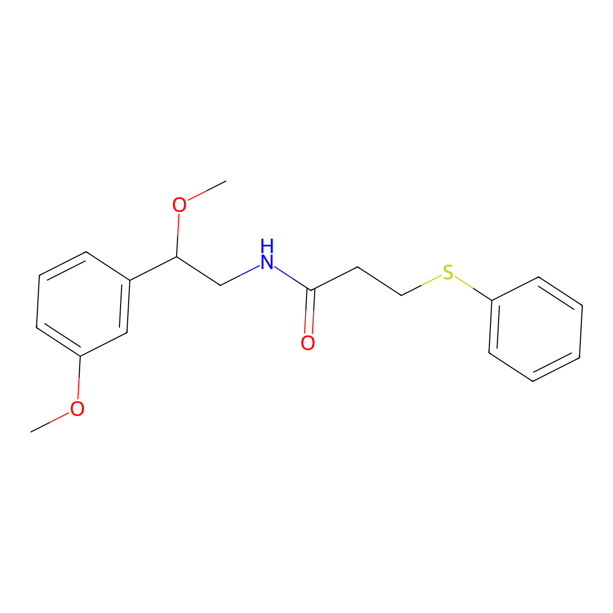 N-(2-methoxy-2-(3-methoxyphenyl)ethyl)-3-(phenylthio)propanamide molecular structure, CAS 1797281-51-6