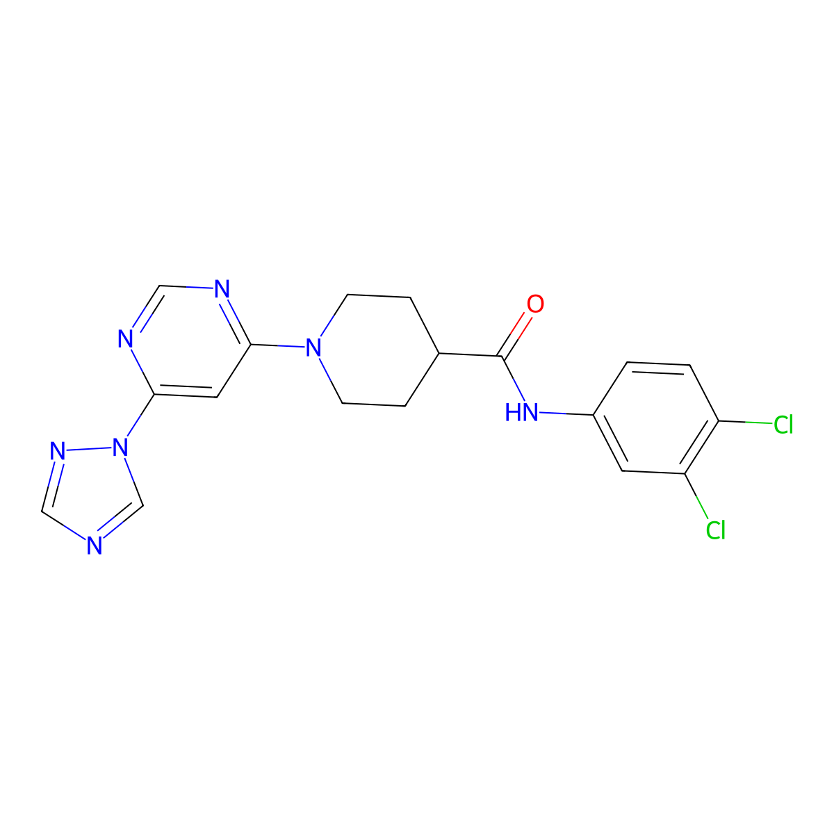 1-(6-(1H-1,2,4-triazol-1-yl)pyrimidin-4-yl)-N-(3,4-dichlorophenyl)piperidine-4-carboxamide molecular structure, CAS 1797282-57-5