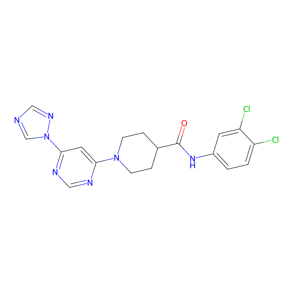 1-(6-(1H-1,2,4-triazol-1-yl)pyrimidin-4-yl)-N-(3,4-dichlorophenyl)piperidine-4-carboxamide molecular structure, CAS 1797282-57-5