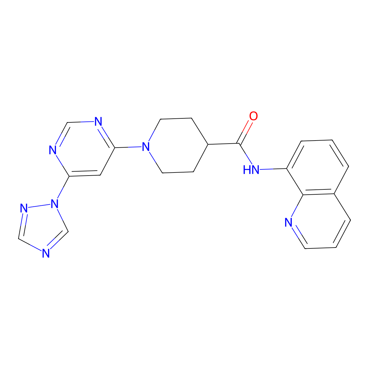 1-(6-(1H-1,2,4-triazol-1-yl)pyrimidin-4-yl)-N-(quinolin-8-yl)piperidine-4-carboxamide molecular structure, CAS 1797282-62-2