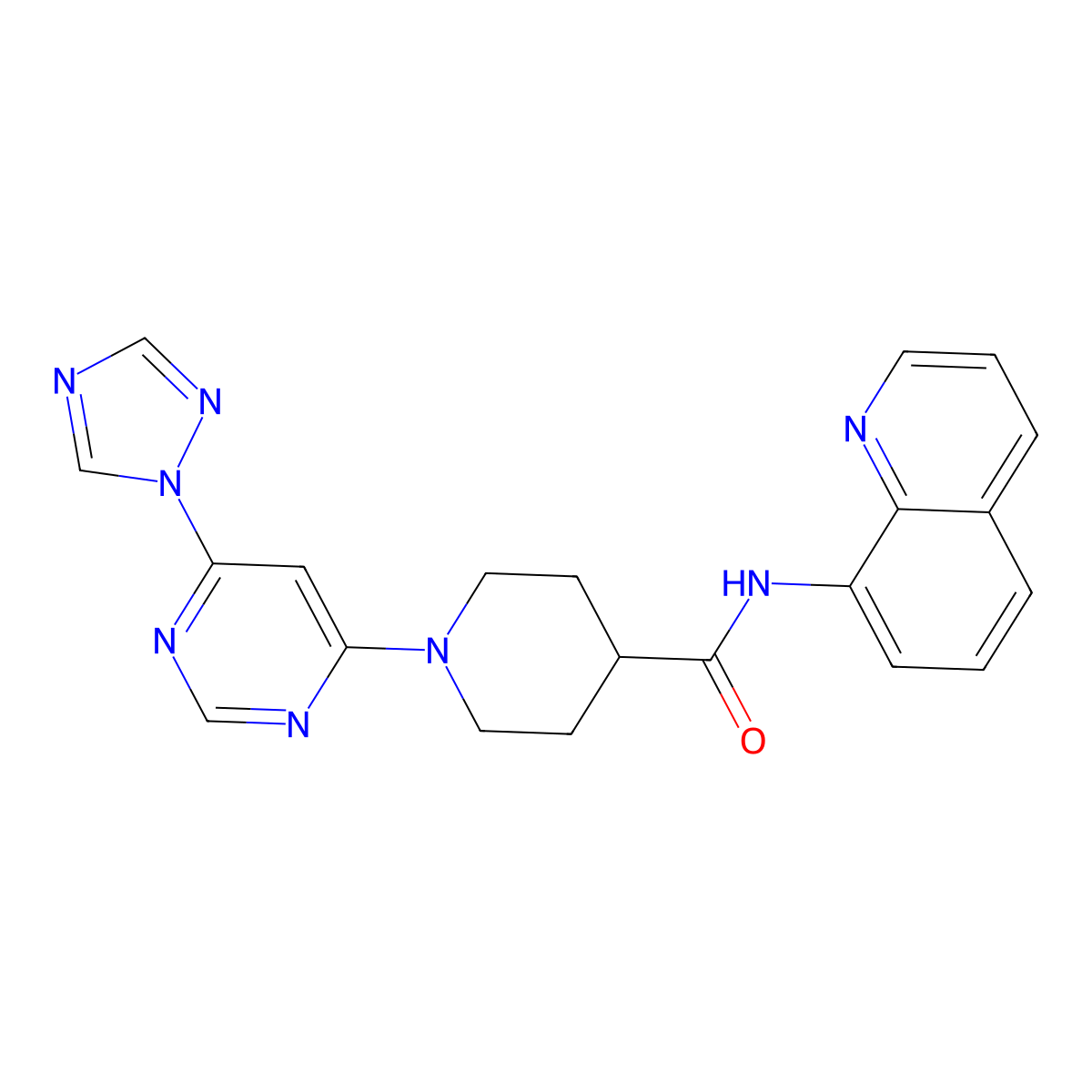 1-(6-(1H-1,2,4-triazol-1-yl)pyrimidin-4-yl)-N-(quinolin-8-yl)piperidine-4-carboxamide molecular structure, CAS 1797282-62-2