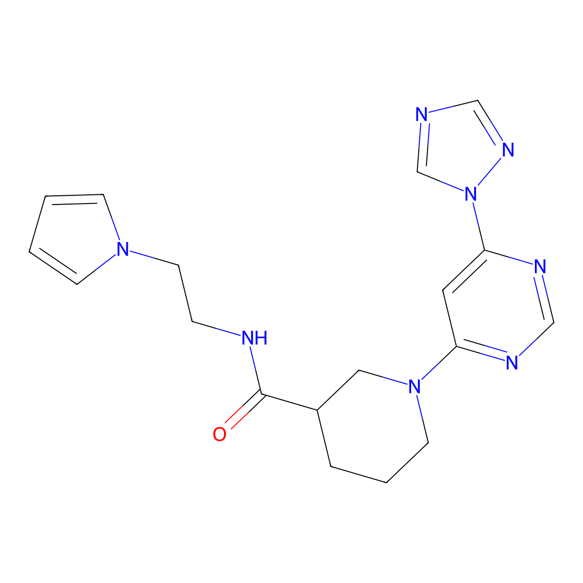 N-[2-(1H-pyrrol-1-yl)ethyl]-1-[6-(1H-1,2,4-triazol-1-yl)pyrimidin-4-yl]piperidine-3-carboxamide molecular structure, CAS 1797282-76-8