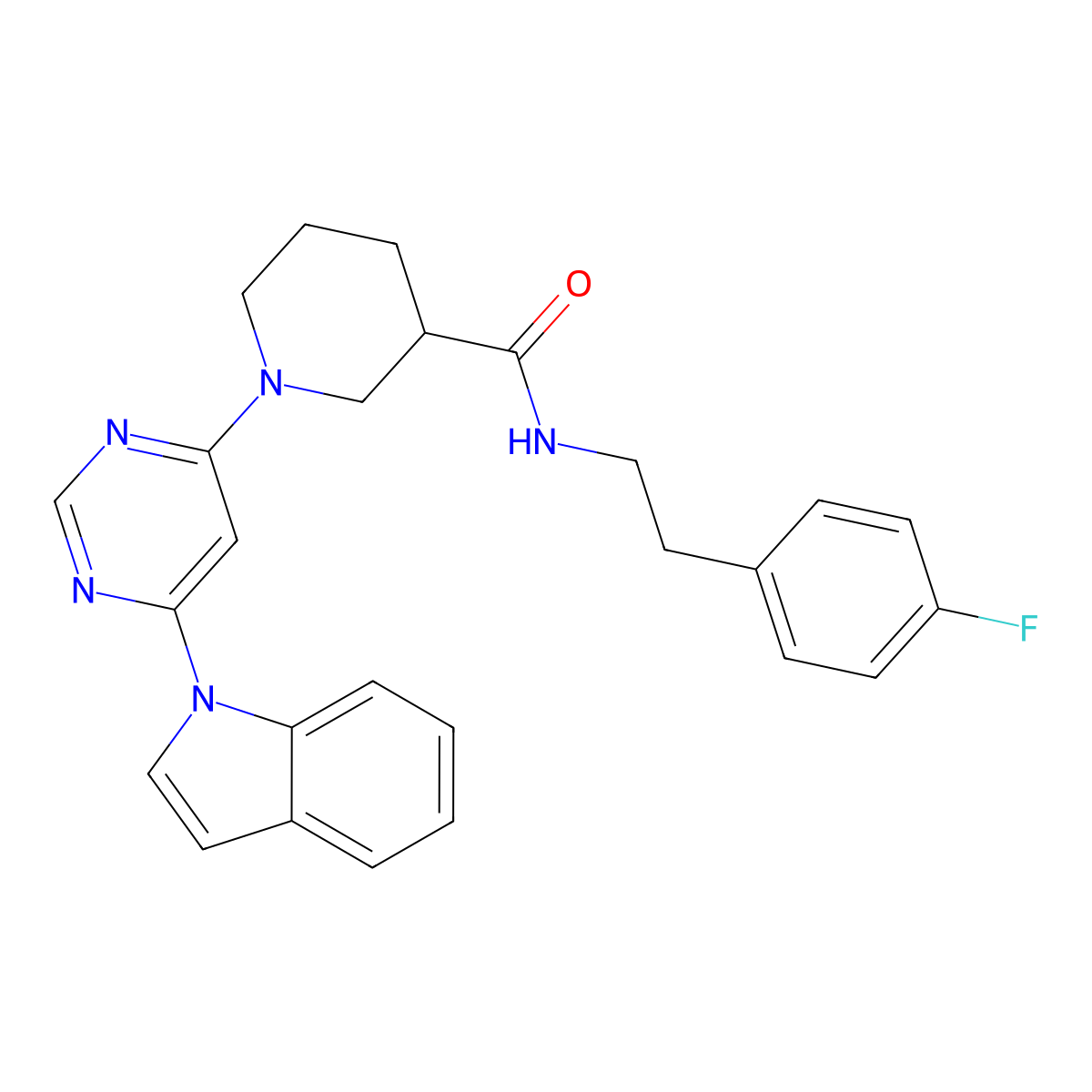 1-(6-(1H-indol-1-yl)pyrimidin-4-yl)-N-(4-fluorophenethyl)piperidine-3-carboxamide molecular structure, CAS 1797282-80-4