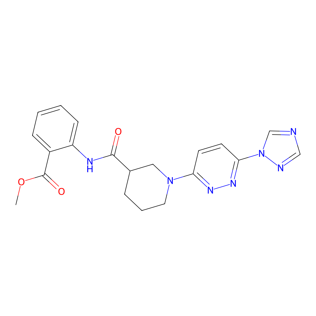 methyl 2-(1-(6-(1H-1,2,4-triazol-1-yl)pyridazin-3-yl)piperidine-3-carboxamido)benzoate molecular structure, CAS 1797282-88-2