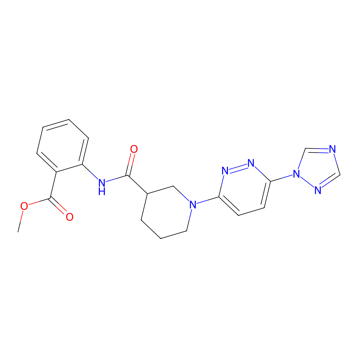 methyl 2-(1-(6-(1H-1,2,4-triazol-1-yl)pyridazin-3-yl)piperidine-3-carboxamido)benzoate molecular structure, CAS 1797282-88-2