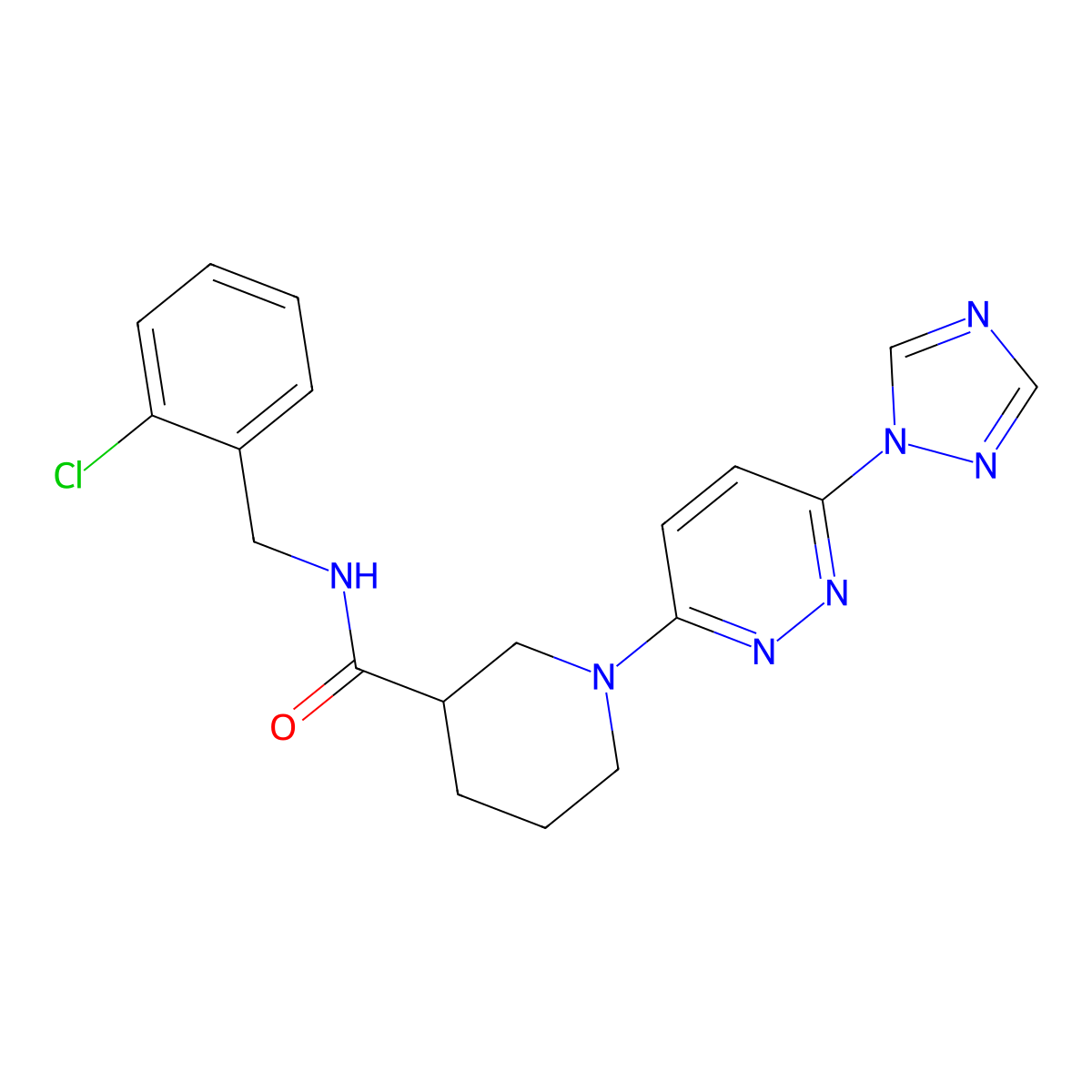 1-(6-(1H-1,2,4-triazol-1-yl)pyridazin-3-yl)-N-(2-chlorobenzyl)piperidine-3-carboxamide molecular structure, CAS 1797282-93-9