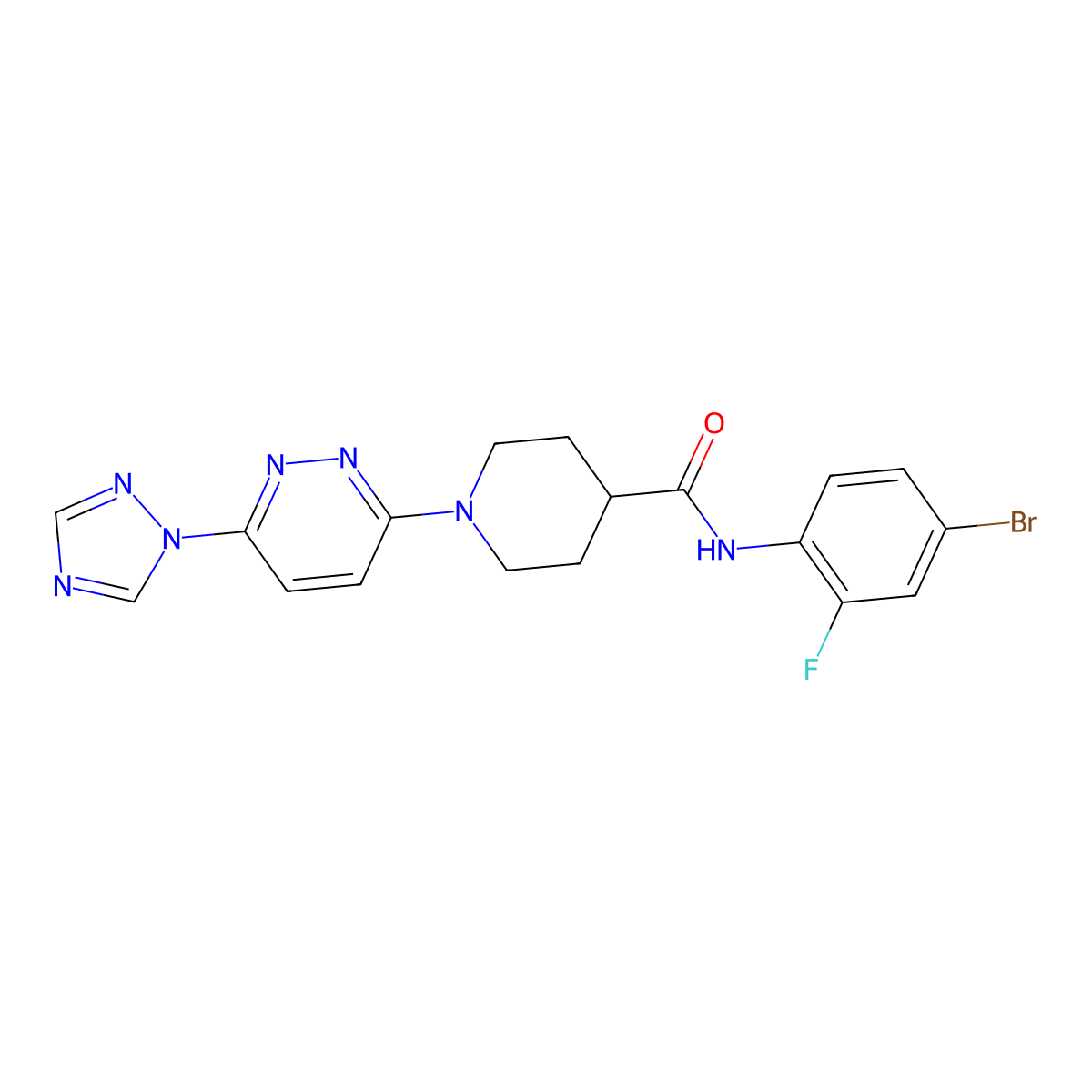 1-(6-(1H-1,2,4-triazol-1-yl)pyridazin-3-yl)-N-(4-bromo-2-fluorophenyl)piperidine-4-carboxamide molecular structure, CAS 1797283-09-0