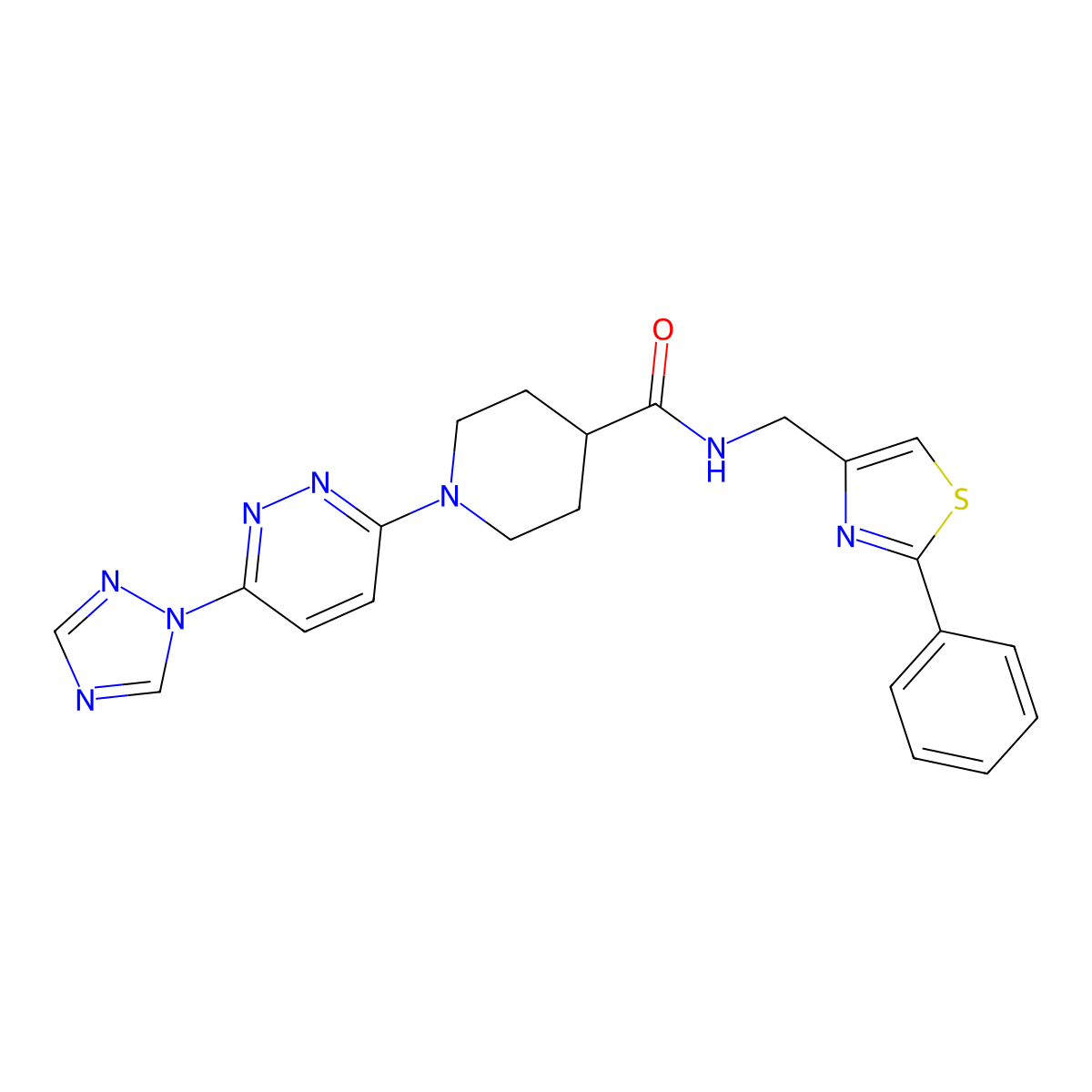 1-(6-(1H-1,2,4-triazol-1-yl)pyridazin-3-yl)-N-((2-phenylthiazol-4-yl)methyl)piperidine-4-carboxamide molecular structure, CAS 1797283-17-0