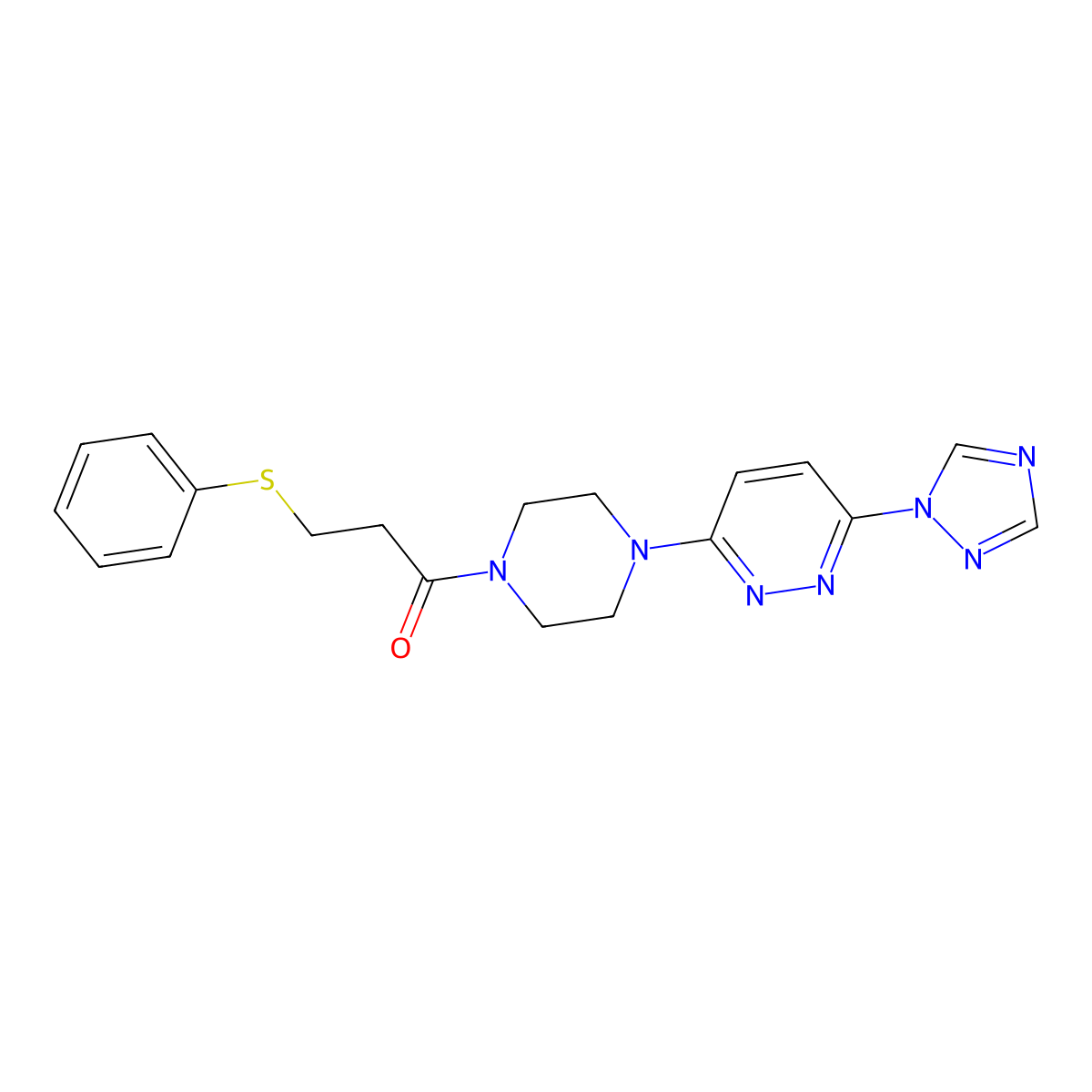 1-(4-(6-(1H-1,2,4-triazol-1-yl)pyridazin-3-yl)piperazin-1-yl)-3-(phenylthio)propan-1-one molecular structure, CAS 1797283-49-8