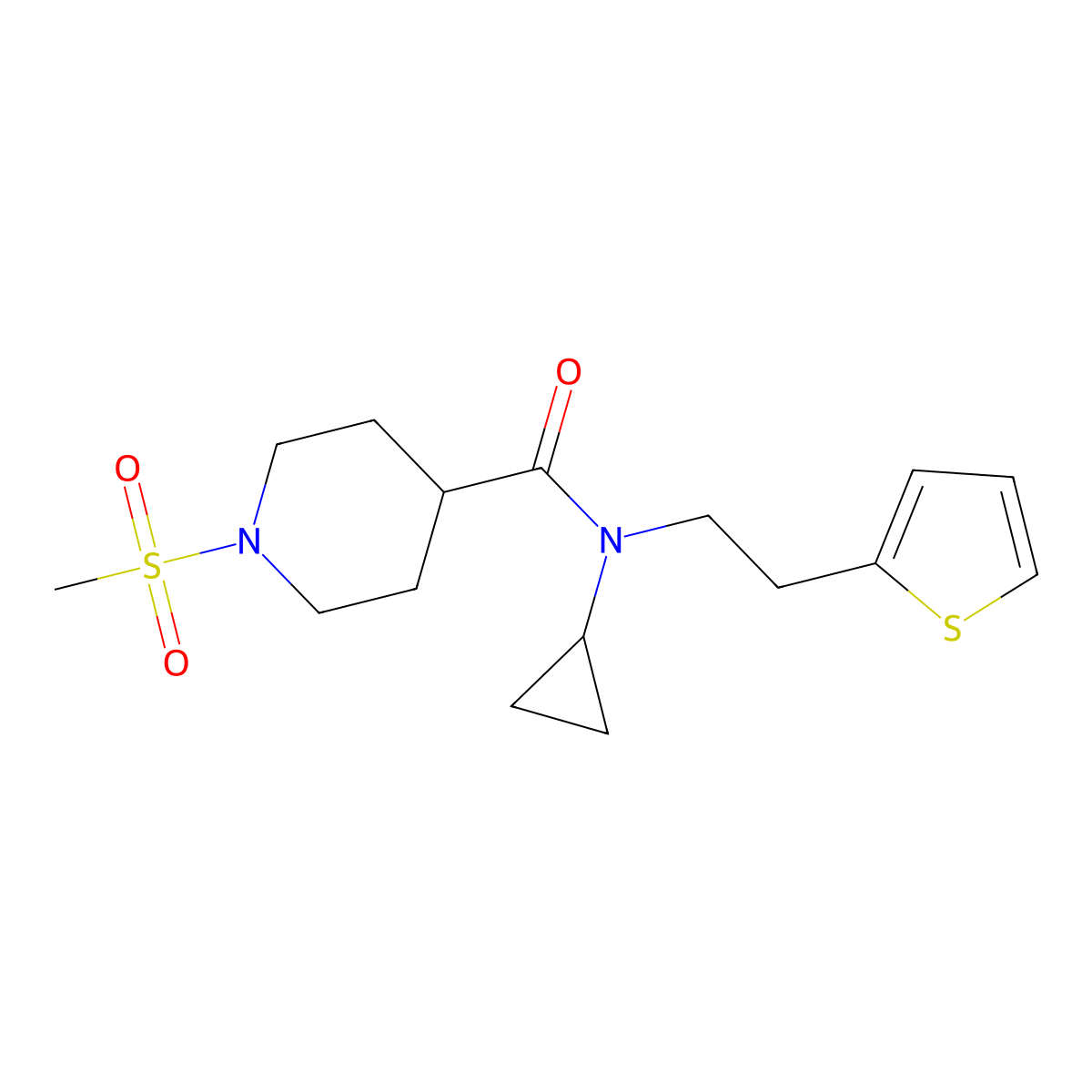 N-cyclopropyl-1-(methylsulfonyl)-N-(2-(thiophen-2-yl)ethyl)piperidine-4-carboxamide molecular structure, CAS 1797284-65-1