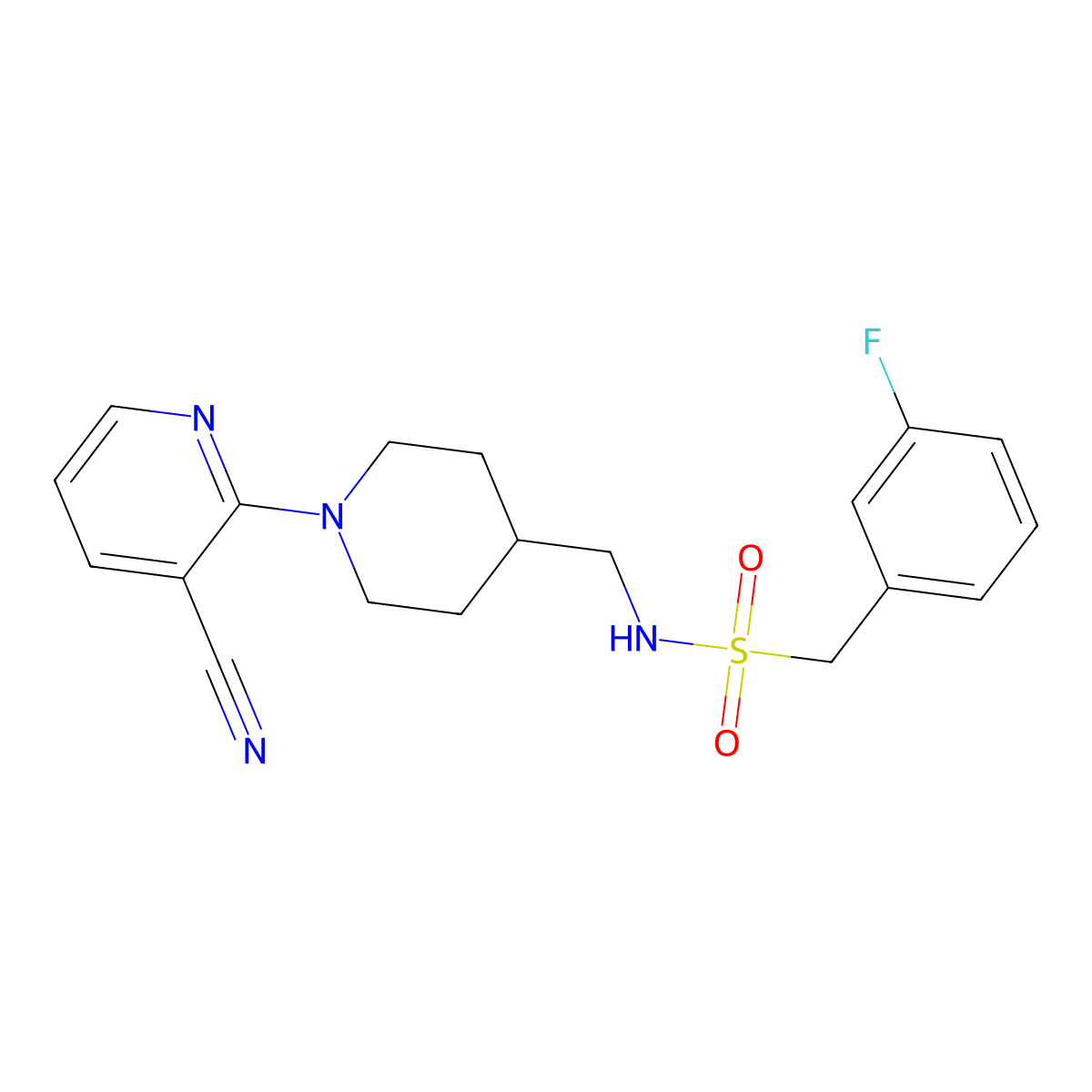N-((1-(3-cyanopyridin-2-yl)piperidin-4-yl)methyl)-1-(3-fluorophenyl)methanesulfonamide molecular structure, CAS 1797284-86-6