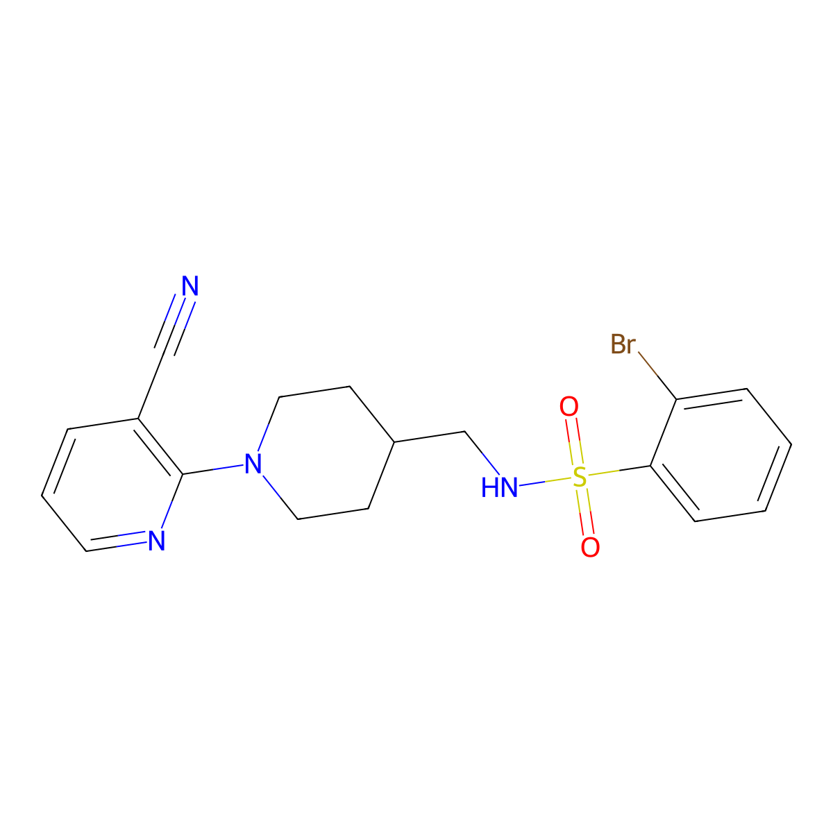 2-bromo-N-((1-(3-cyanopyridin-2-yl)piperidin-4-yl)methyl)benzenesulfonamide molecular structure, CAS 1797284-94-6