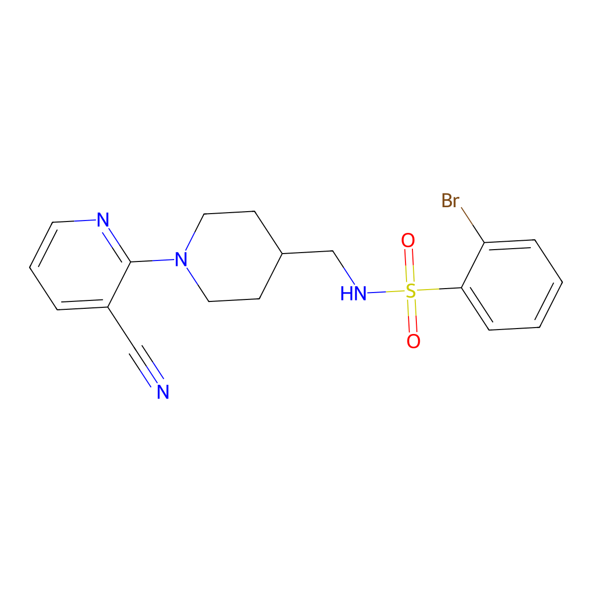 2-bromo-N-((1-(3-cyanopyridin-2-yl)piperidin-4-yl)methyl)benzenesulfonamide molecular structure, CAS 1797284-94-6