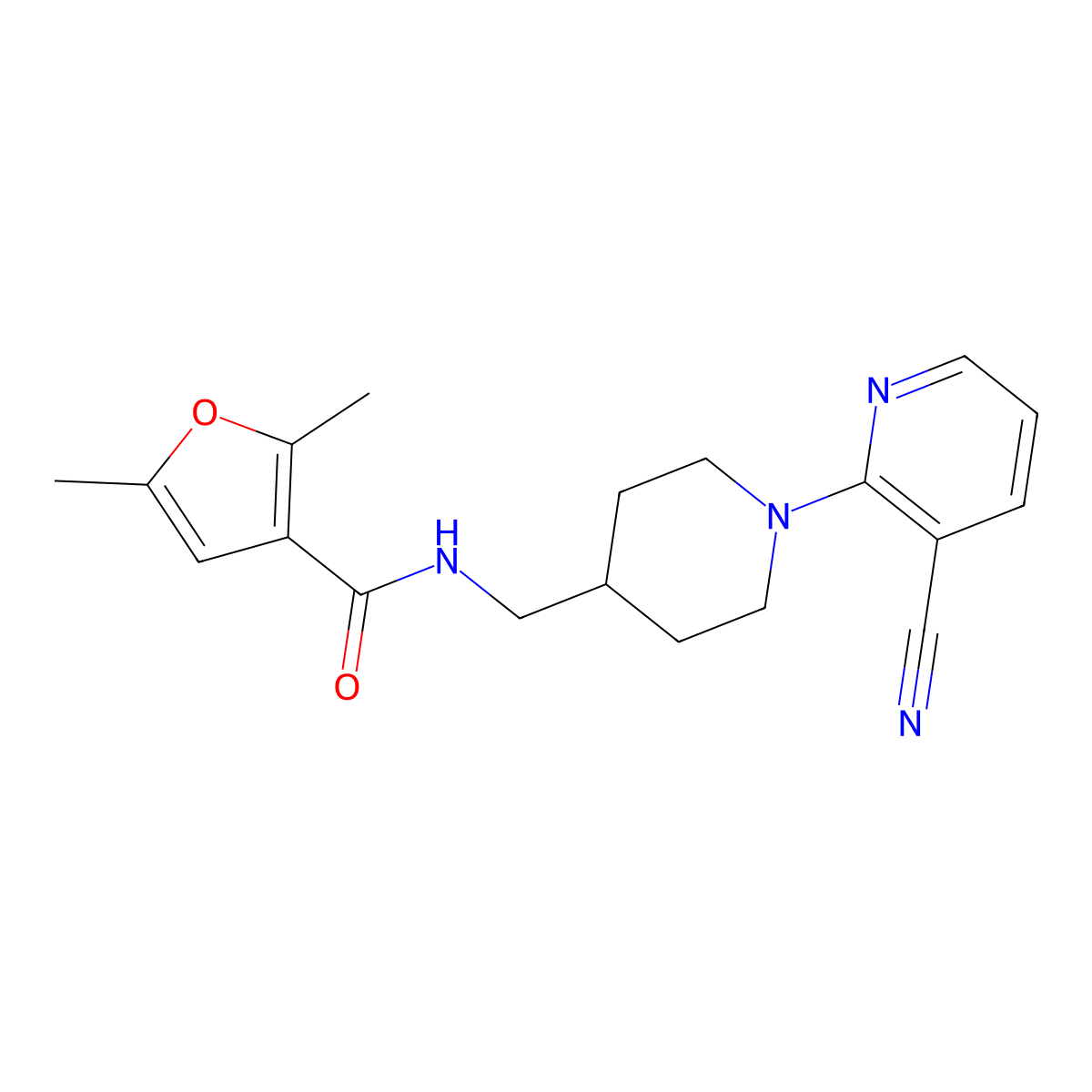 N-{[1-(3-cyanopyridin-2-yl)piperidin-4-yl]methyl}-2,5-dimethylfuran-3-carboxamide molecular structure, CAS 1797285-08-5