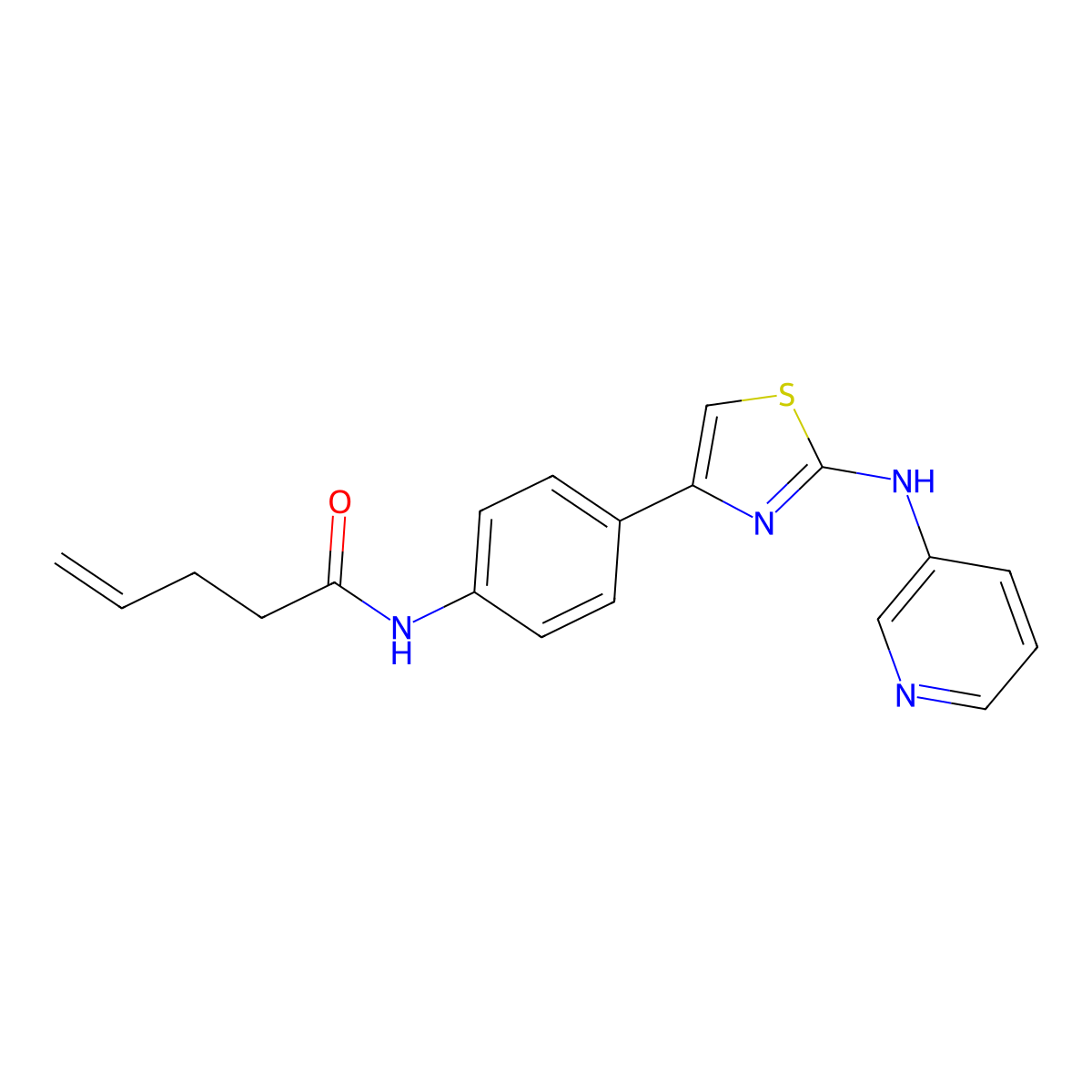 N-(4-(2-(pyridin-3-ylamino)thiazol-4-yl)phenyl)pent-4-enamide molecular structure, CAS 1797285-12-1