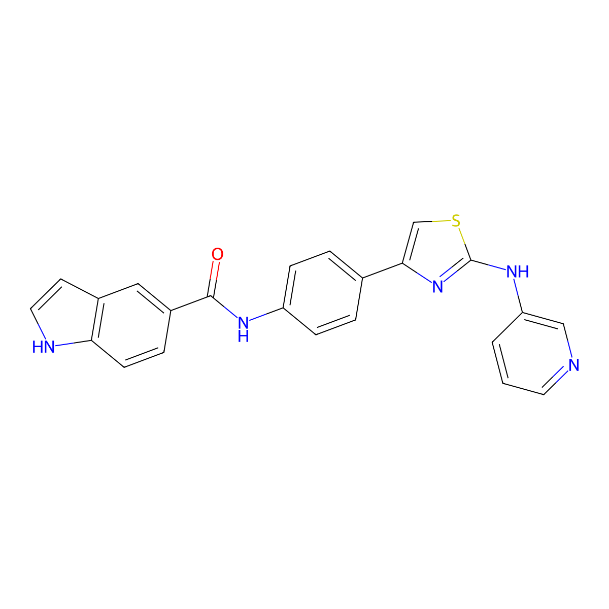 N-(4-(2-(pyridin-3-ylamino)thiazol-4-yl)phenyl)-1H-indole-5-carboxamide molecular structure, CAS 1797285-38-1
