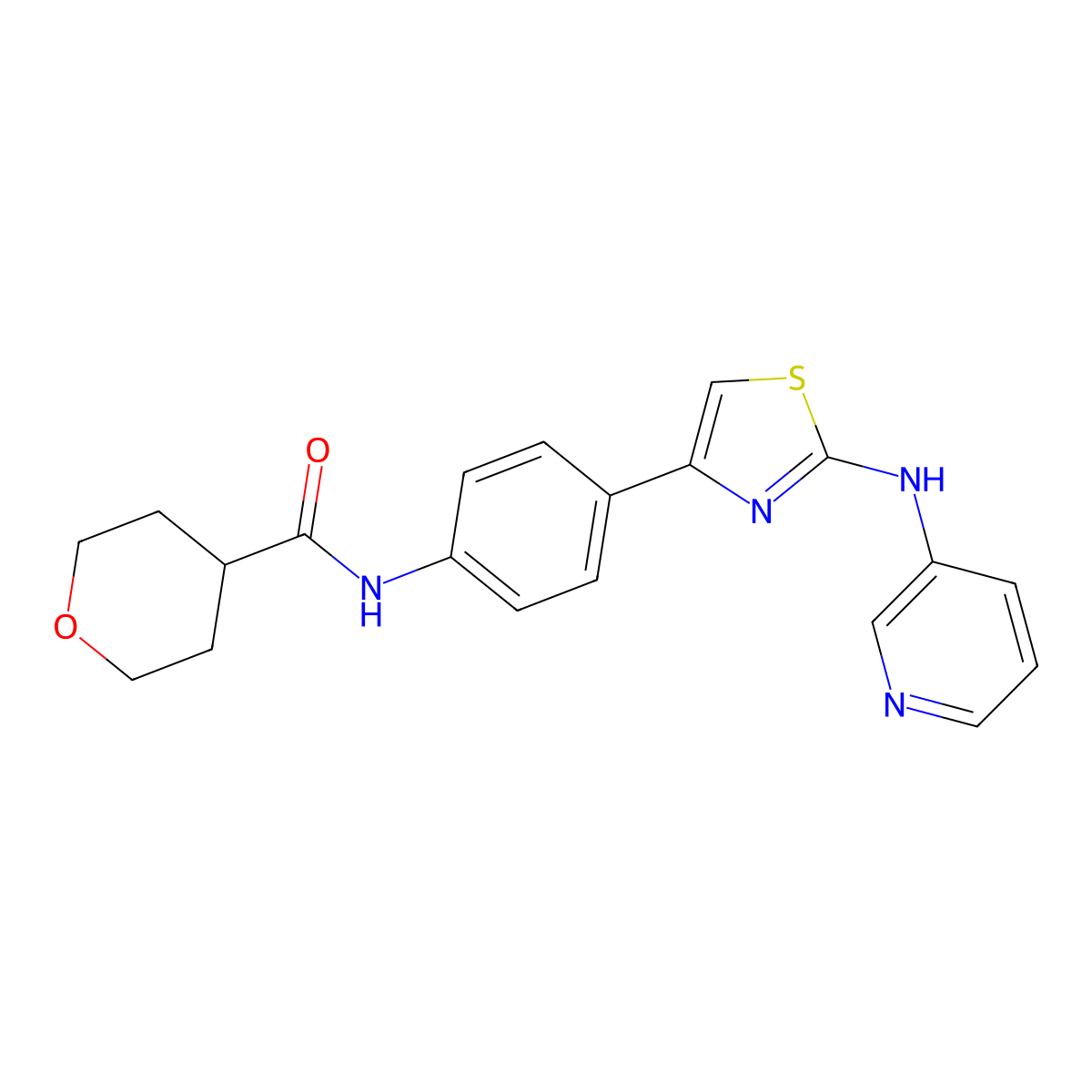 N-(4-(2-(pyridin-3-ylamino)thiazol-4-yl)phenyl)tetrahydro-2H-pyran-4-carboxamide molecular structure, CAS 1797285-53-0