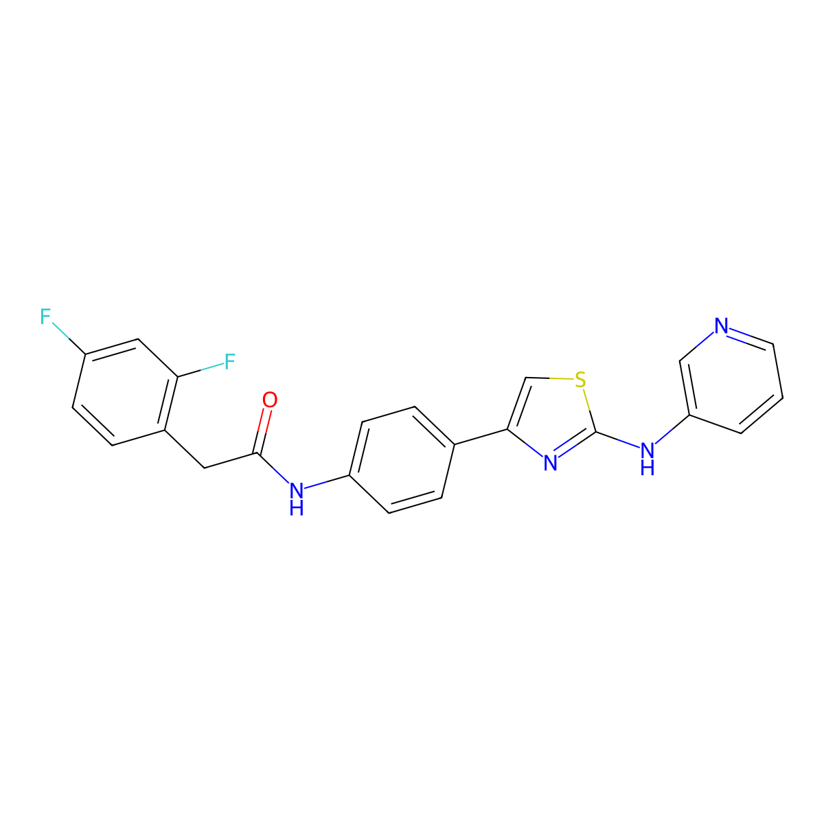 2-(2,4-difluorophenyl)-N-(4-(2-(pyridin-3-ylamino)thiazol-4-yl)phenyl)acetamide molecular structure, CAS 1797285-61-0